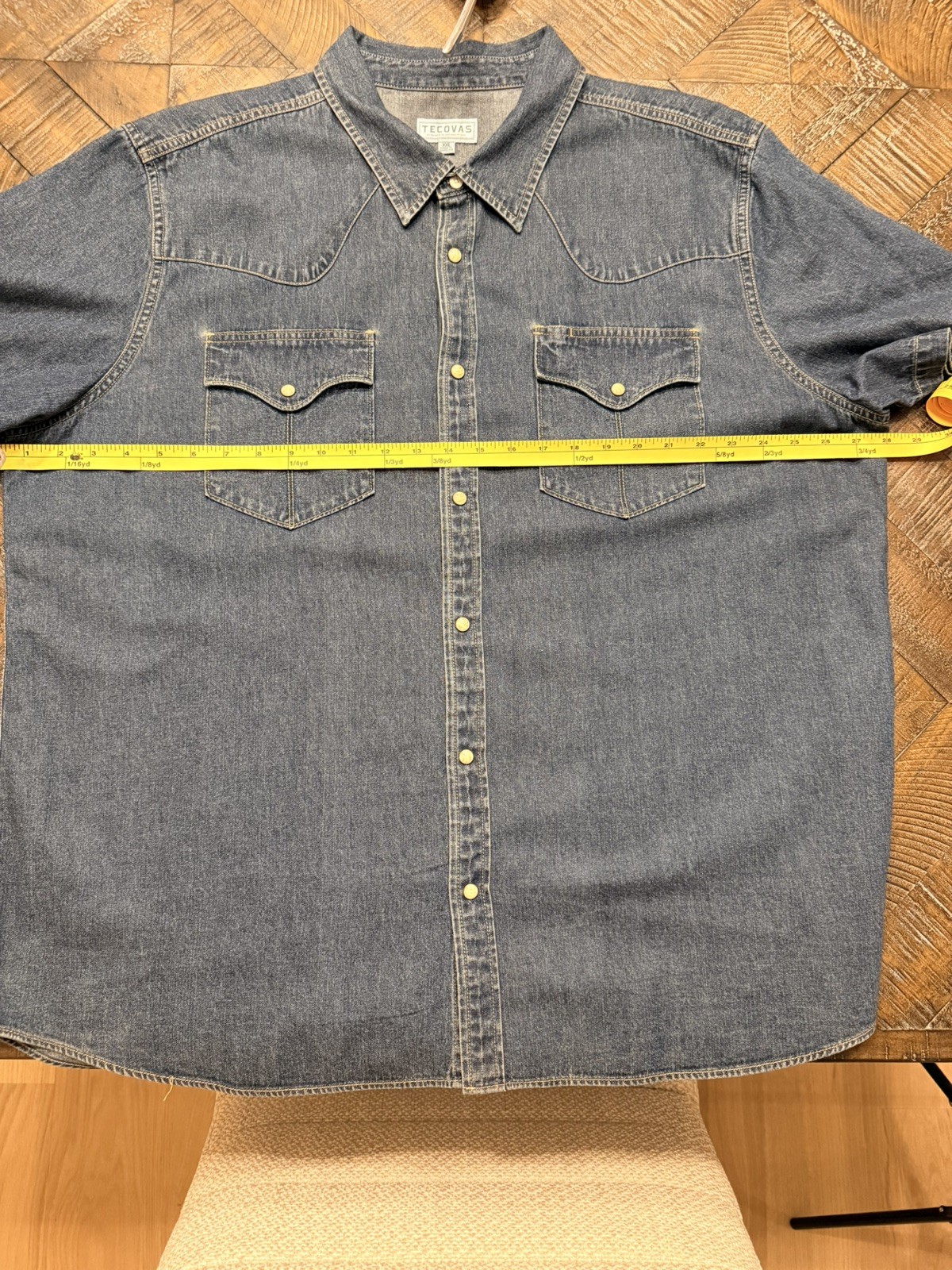 New Tecovas Western Shirt Mens Large Blue Denim Pearl Snap Yoke Short Sleeve