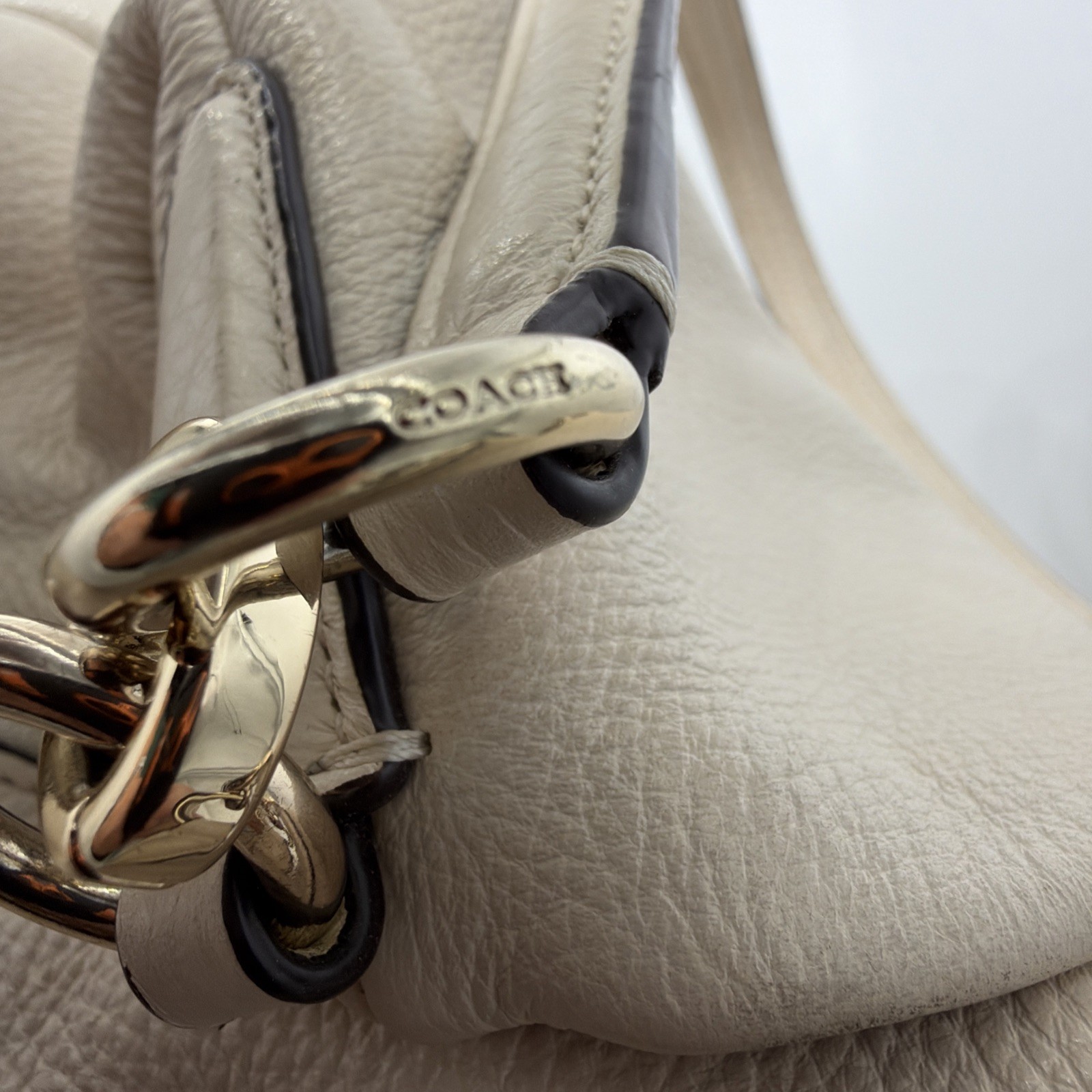 Coach Madison Phoebe Shoulder Bag Bone Pebbled Leather F35723 Compartments 3 Zip