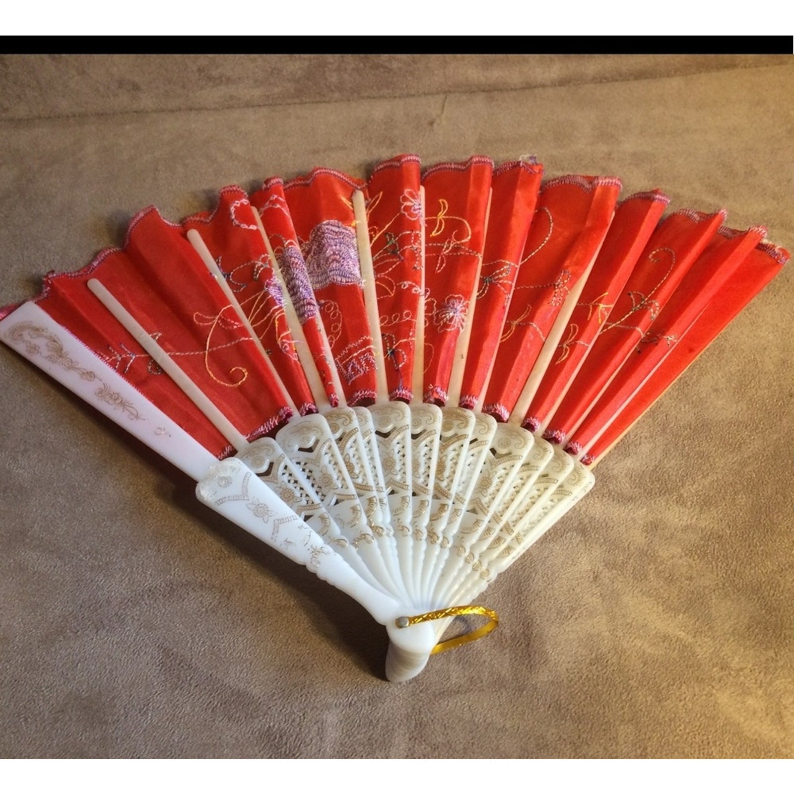 Vintage Small Folding Fan Lot Pink & Red Floral Fabric & Plastic
