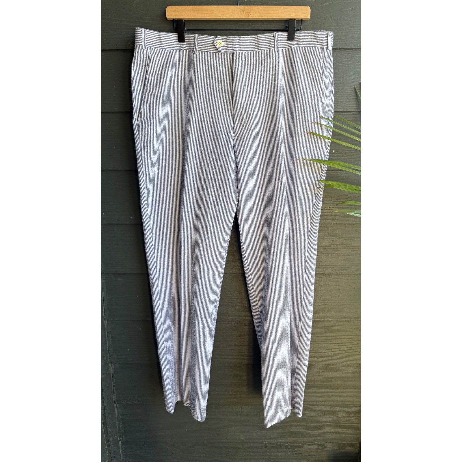 Alan Flusser Seersucker Cotton Dress Pants Blue White Stripe 40×32