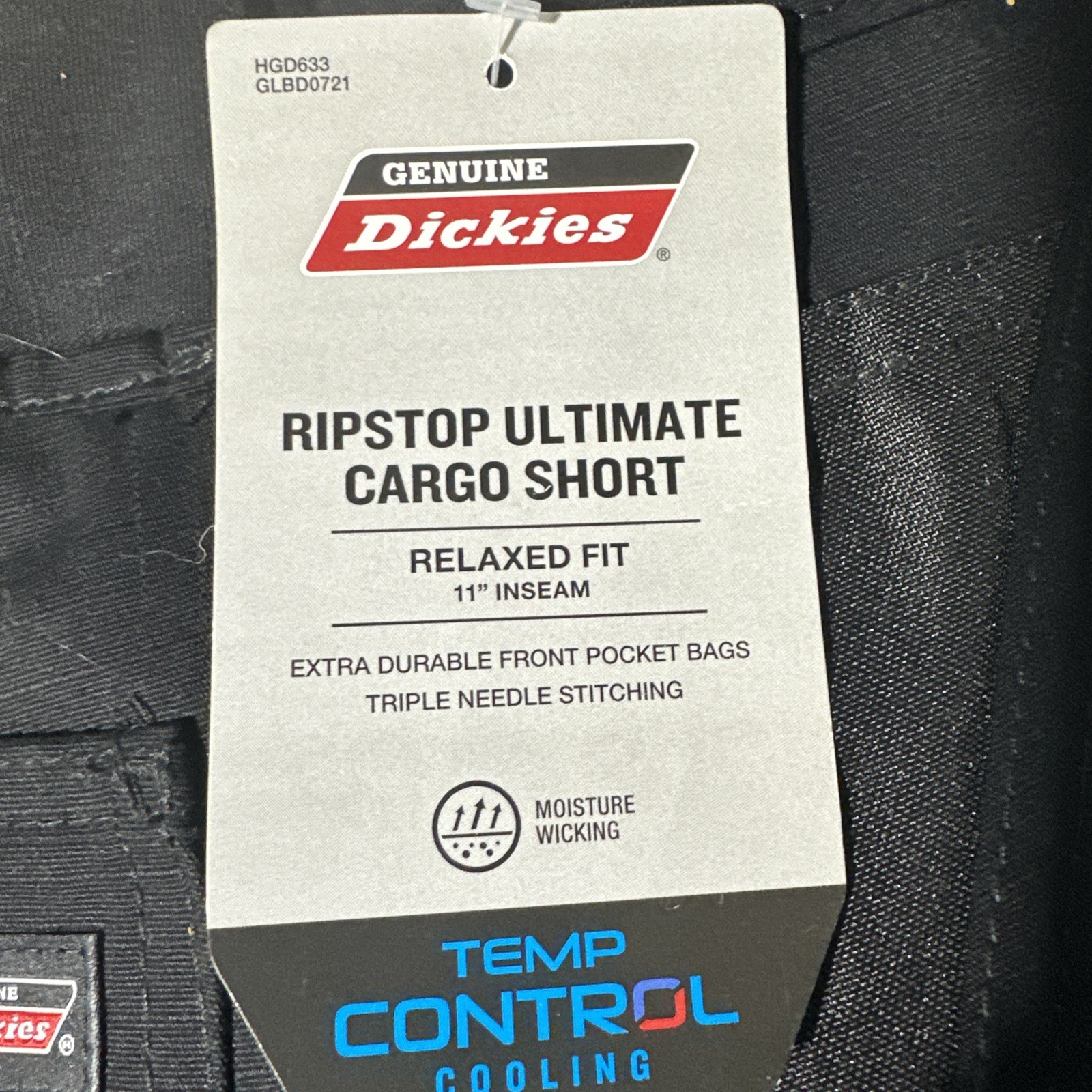 Dickies Black Ripstop Ultimate Cargo Shorts – Relaxed Fit/Temp Cooling Size 42