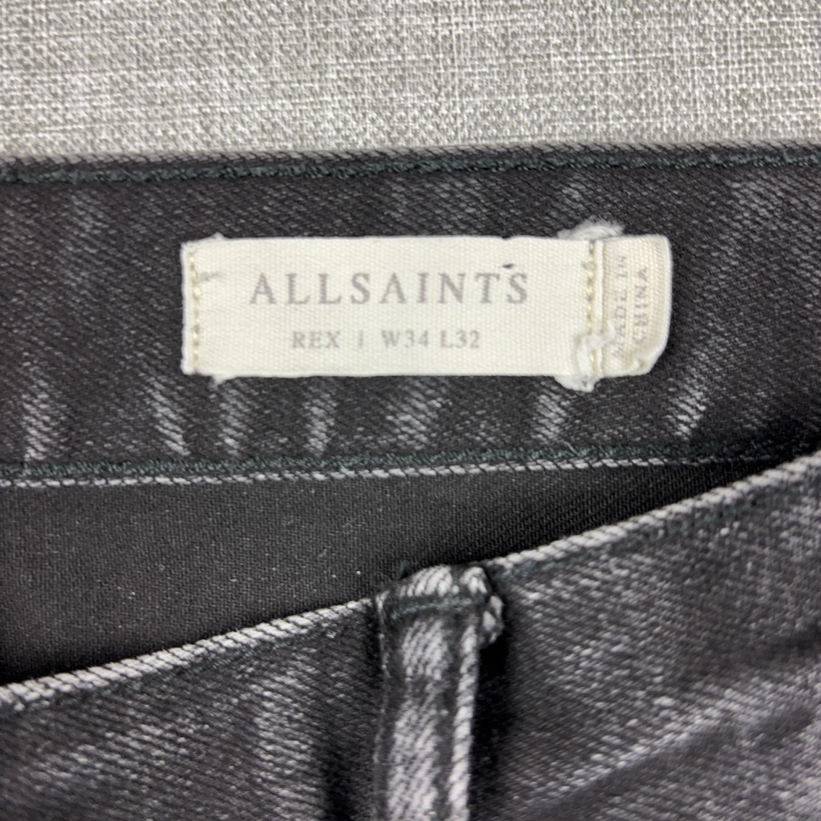 AllSaints Rex Jeans Mens 34×32 Black Charcoal Wash Slim Skinny Denim Pants