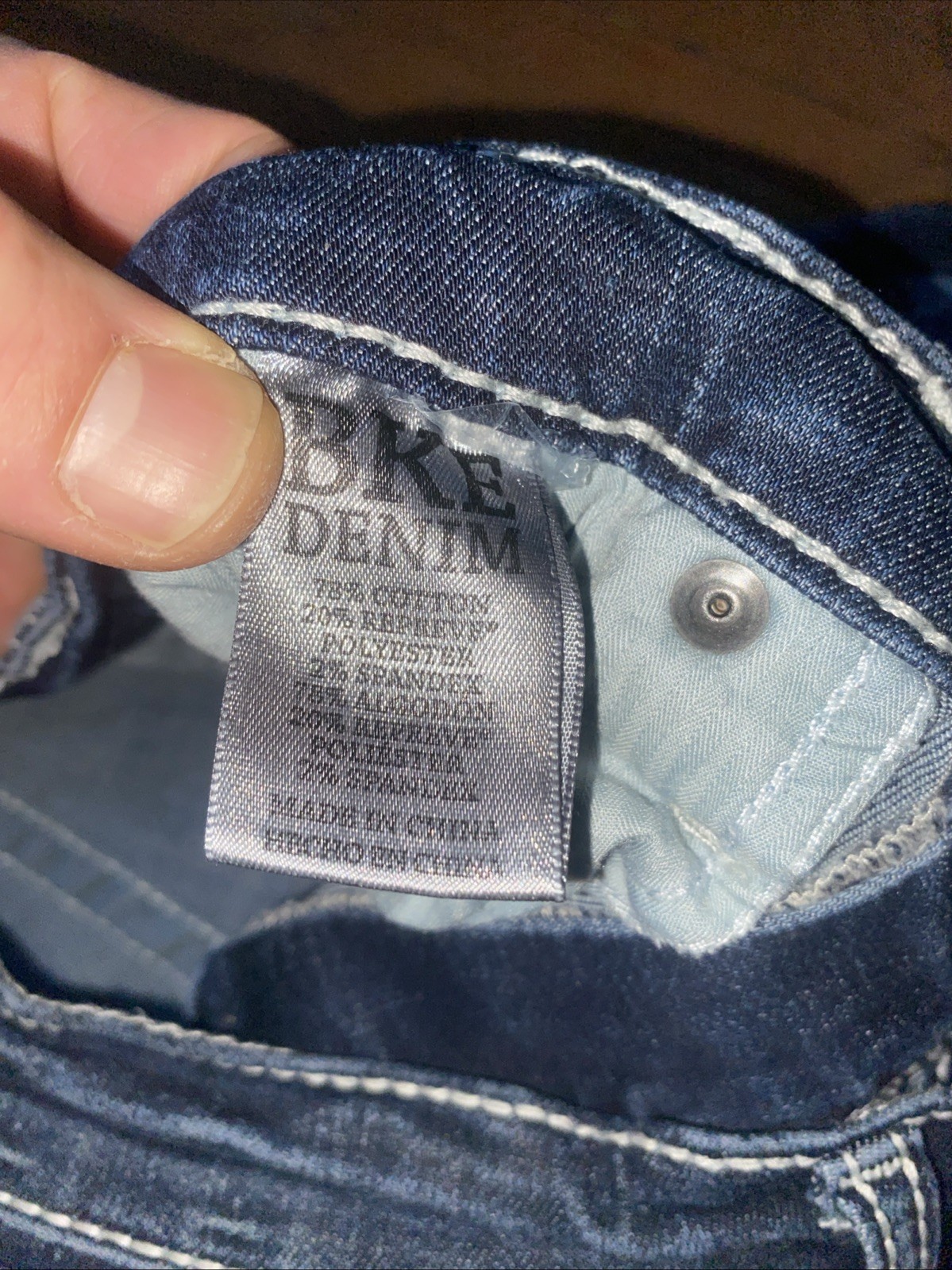 BKE Buckle Jake Mens 34×33 Thick Stitch Blue Denim Jeans Whiskers Stretch