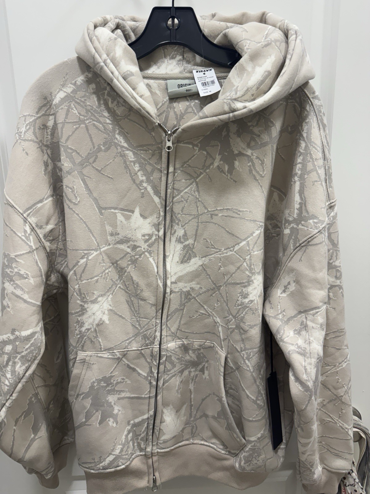Tillys Mens Light Beige White Camo Hoodie Beige M Sweater Zip up NEW