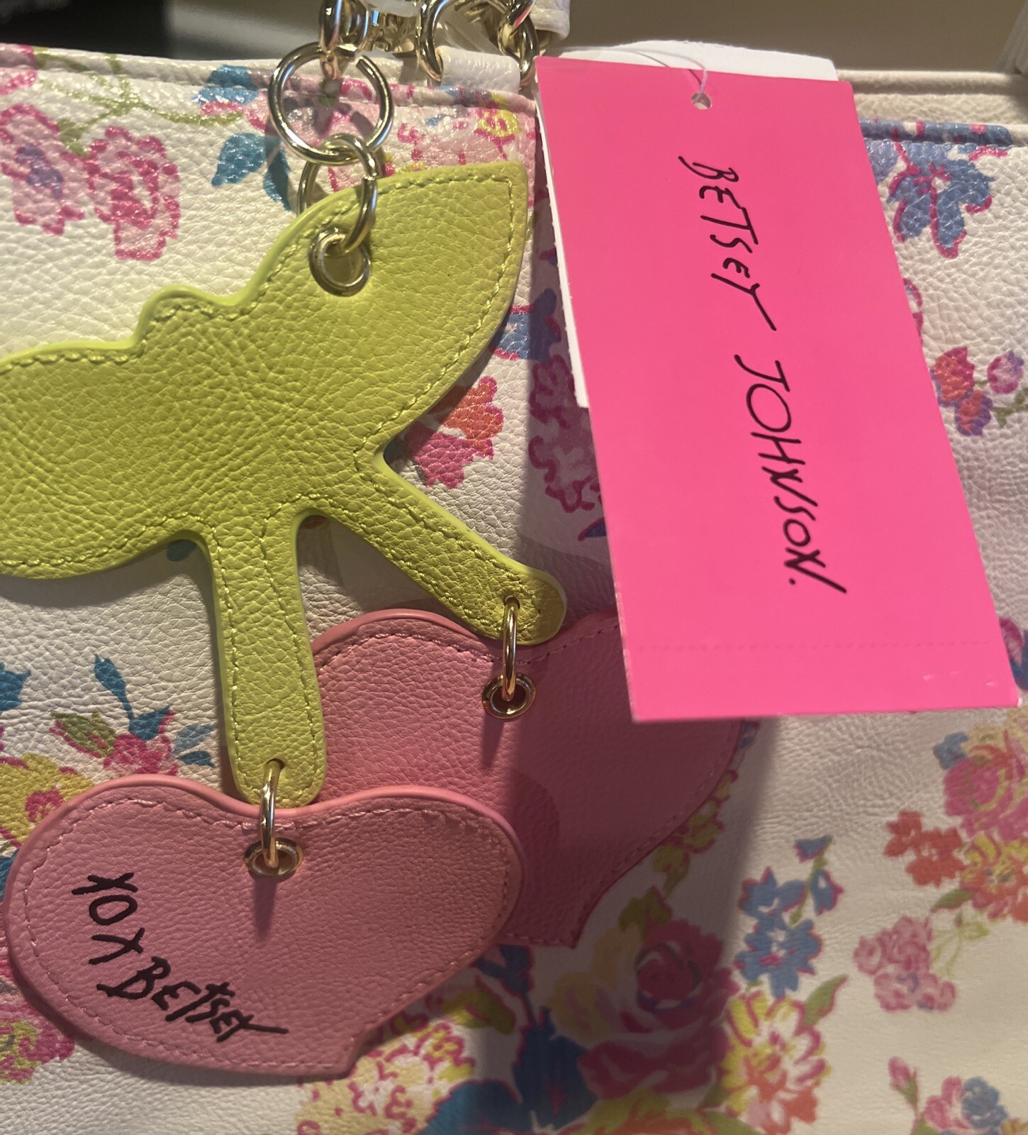 Betsey Johnson Tote Handbag Bakery Floral Big Bow Chain Strap Accent Logo Spring