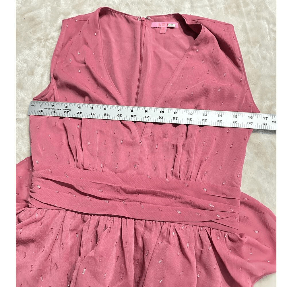 LDT Maxi Gown Women’s 4 Pink Rose Sleeveless V-Neck Peplum Waist A-Line RTR