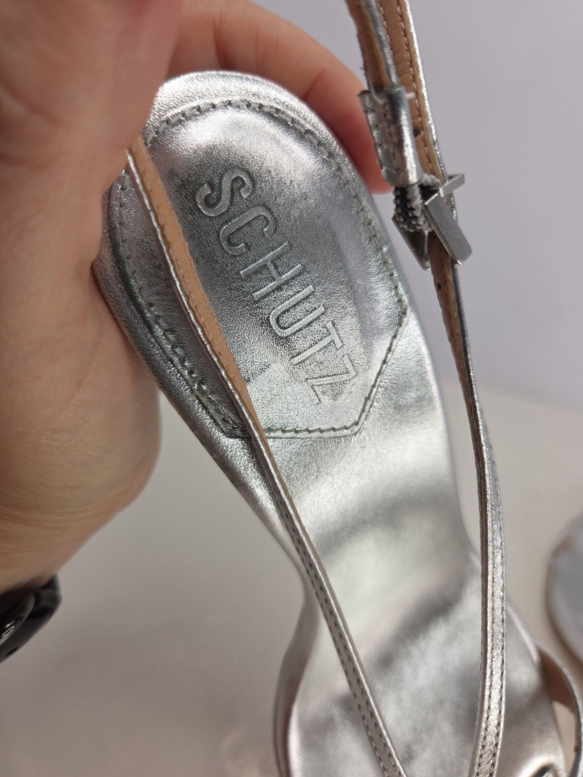 Schutz High Silver Leather Sandal w/Detachable Leather Gladiator Ties Sz 7.5B
