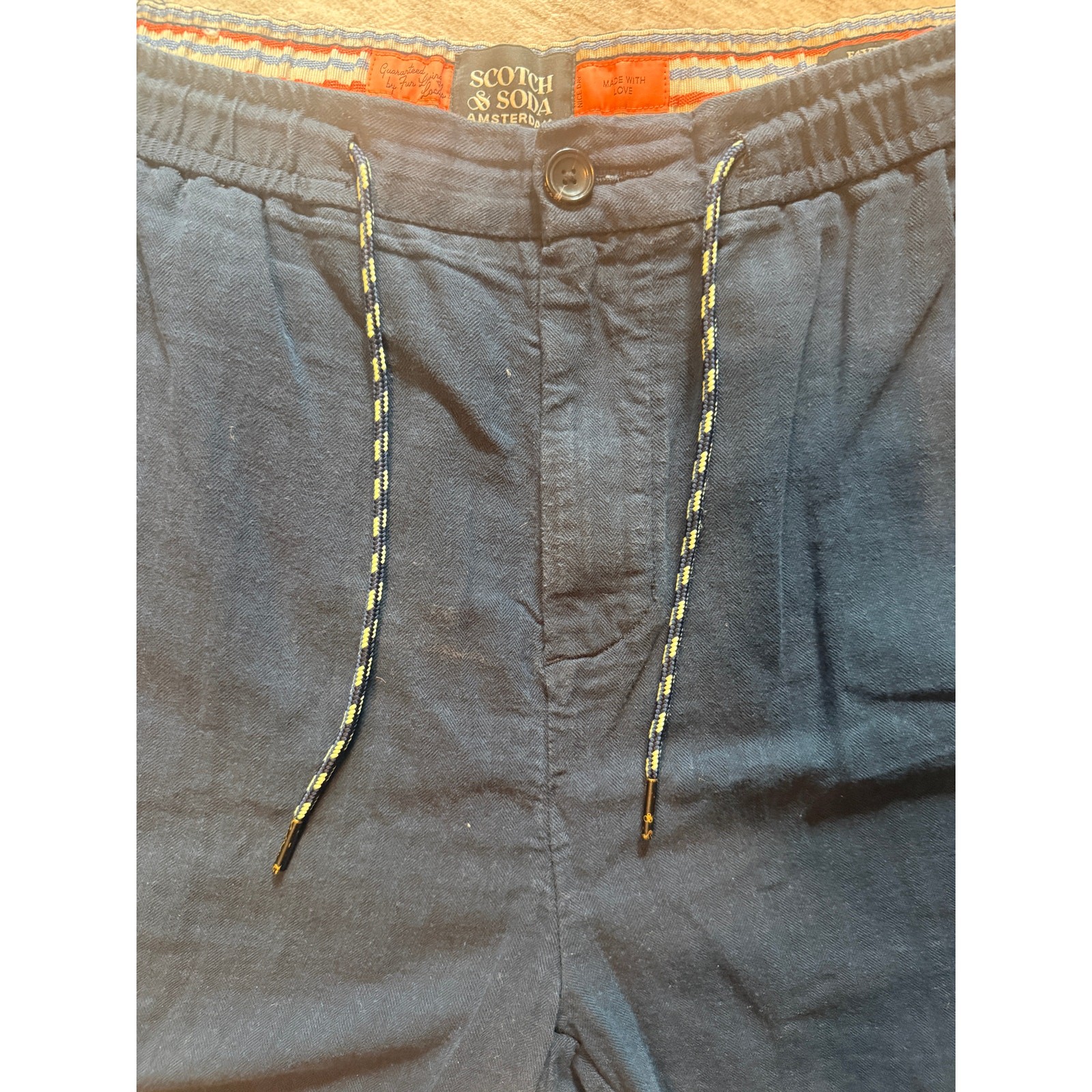 Scotch & Soda Blue Fave Linen Blend Elastic Waist Drawstring Shorts Men’s 38