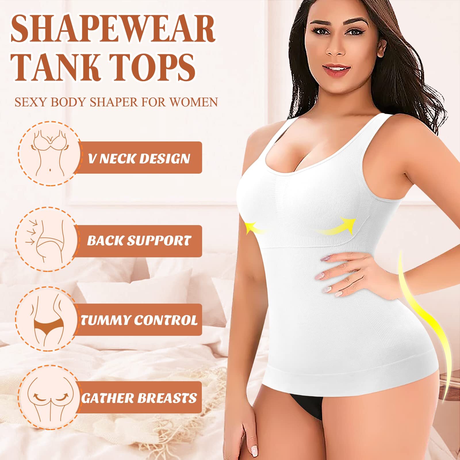Women Built in Bra Cami Vest Seamless Tank Tops Shaper Belly Control Slimming US