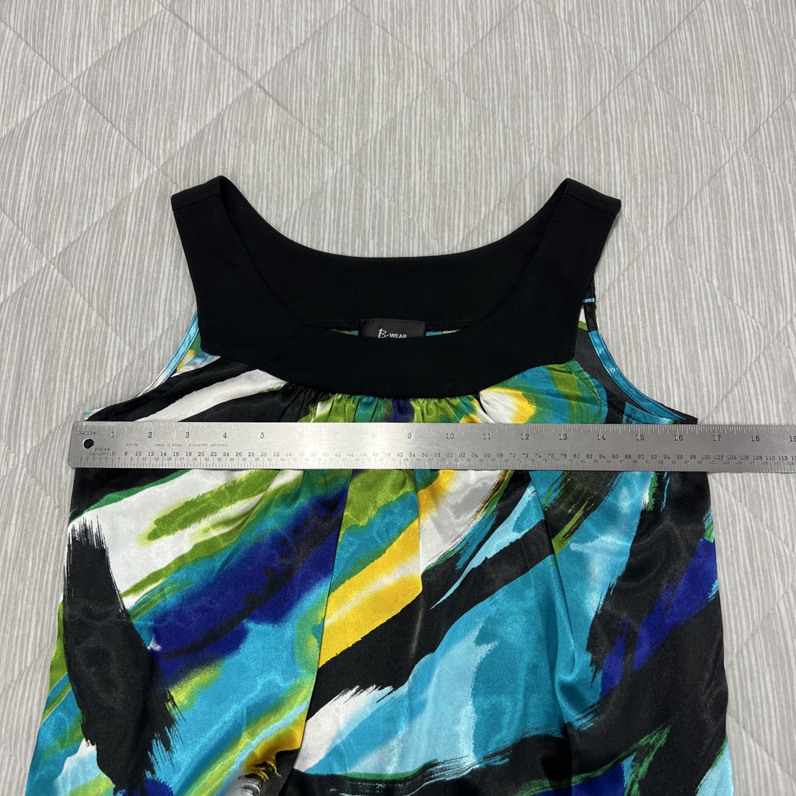 B Wear Tank Top Blouse Womens Small Black Sleeveless Colorful Stretch Artsy Boho