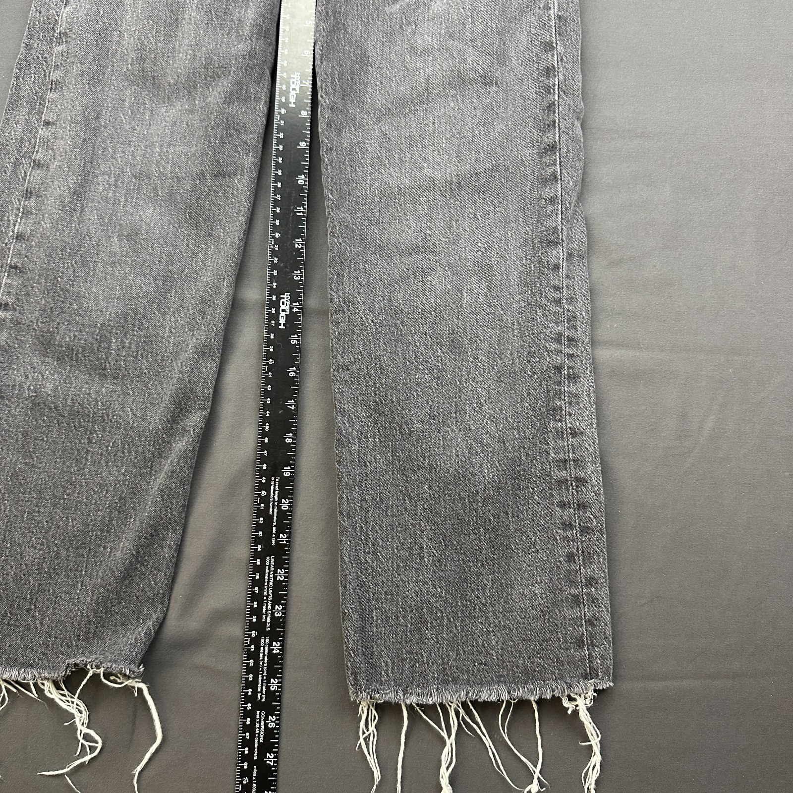 Levis Ribcage Ankle Jeans Womens 26 Gray Denim Cotton Straight Leg Frayed Hem