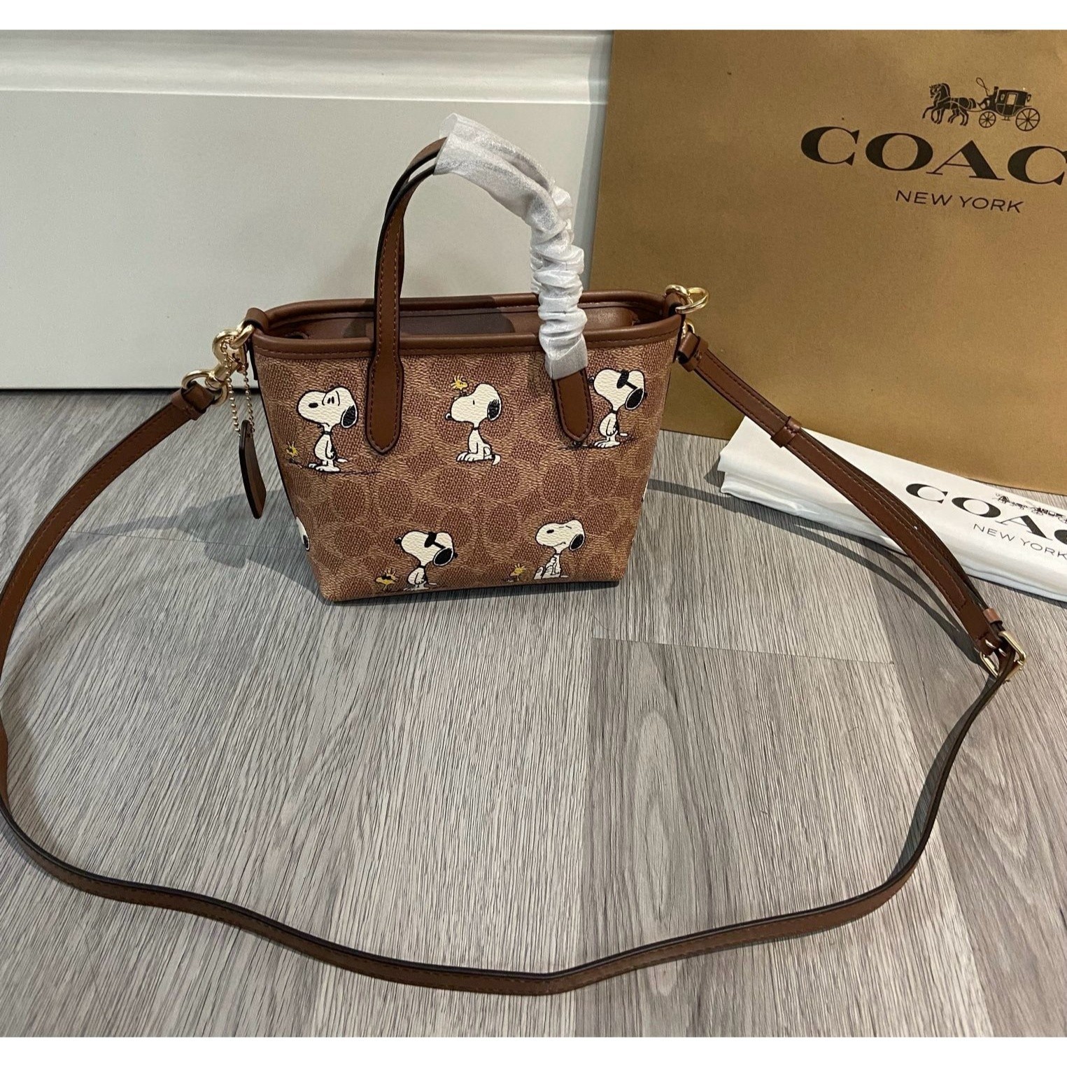 Coach X Peanuts City Mini Tote Bag Signature Canvas Snoopy Print CBS83 OutletNEW