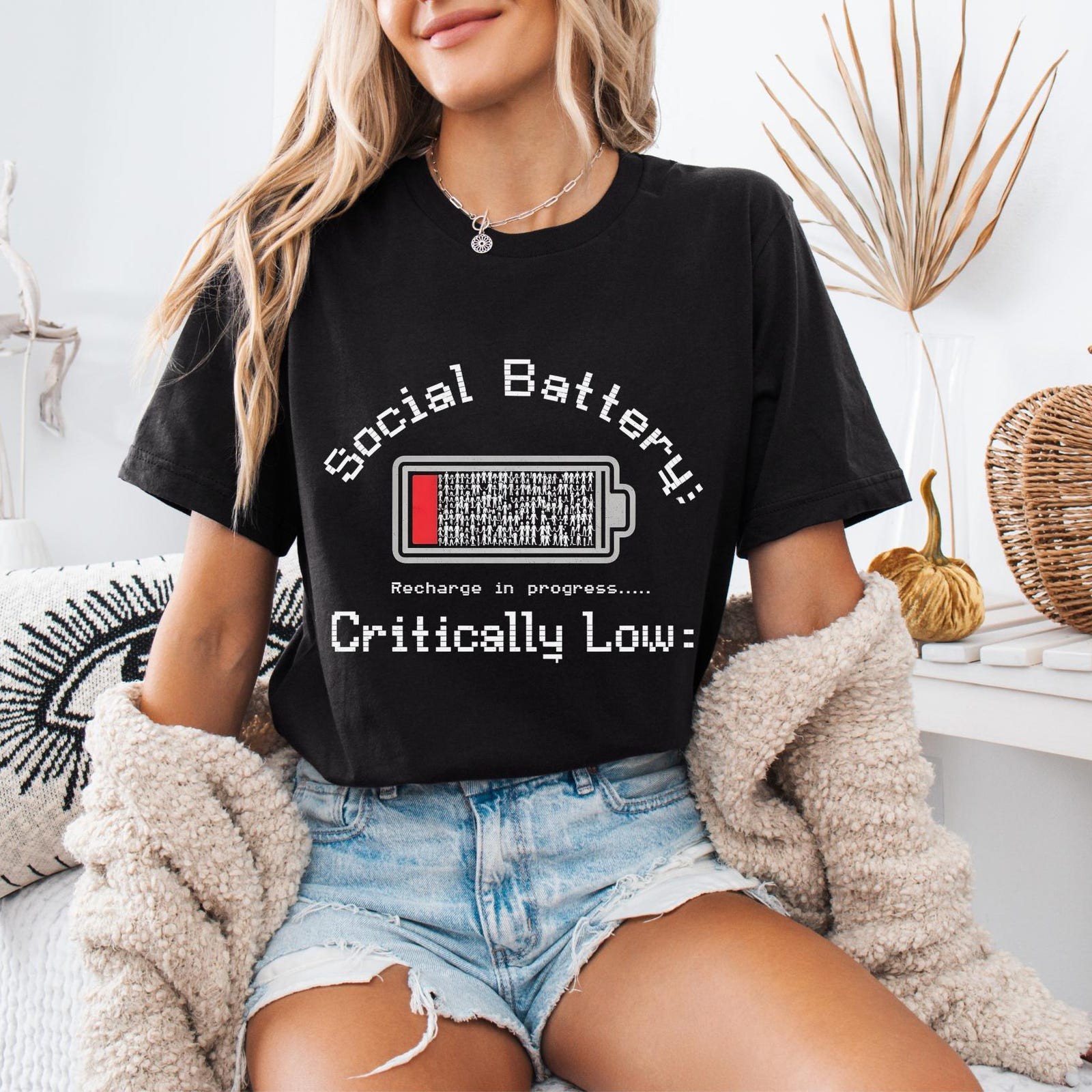 #26 Social Battery Critically Low T-Shirt, Funny Introvert Tee,Low Energy Shirt,