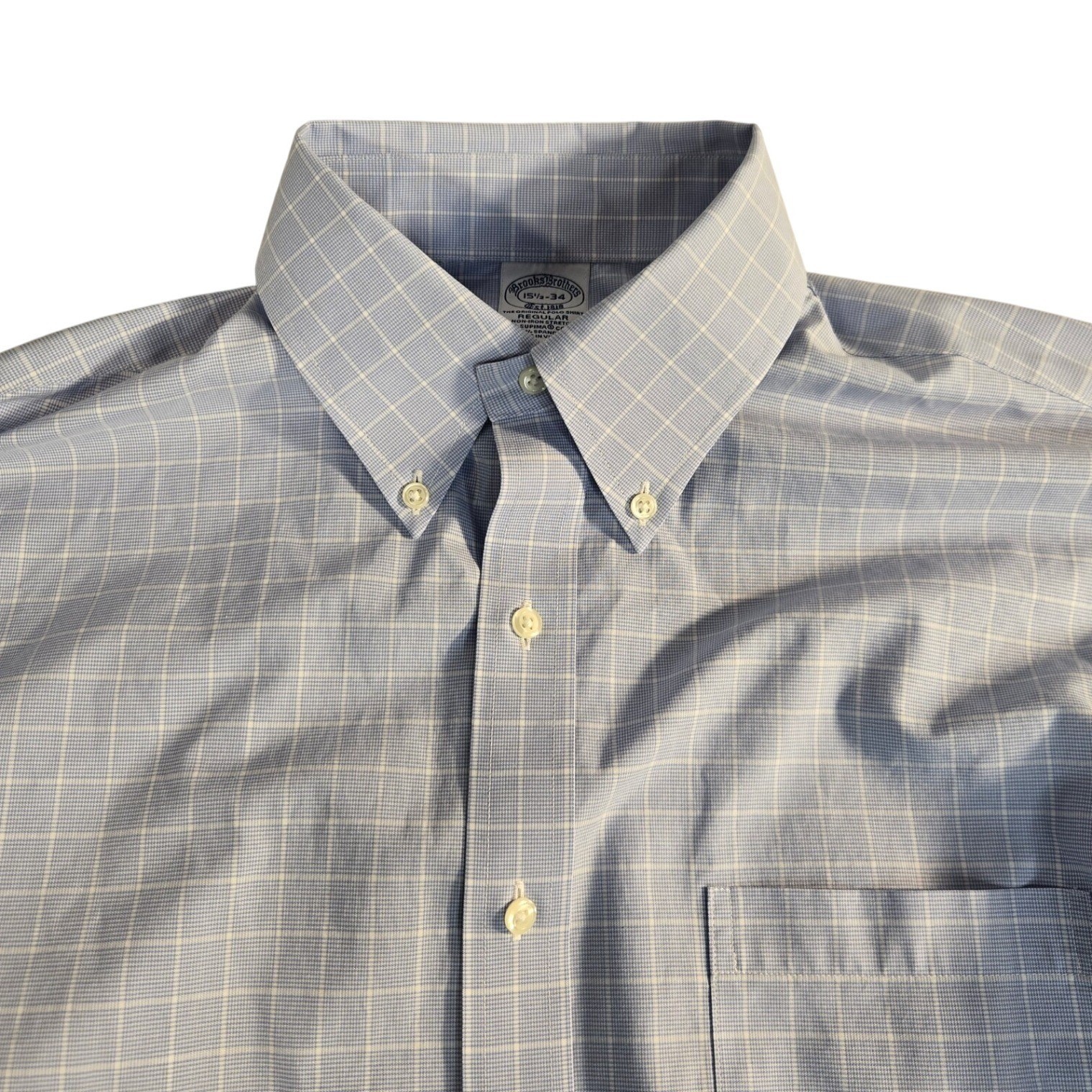 Brooks Brothers Regular Fit Non-Iron Stretch Supima Cotton Shirt Blue Check 15.5