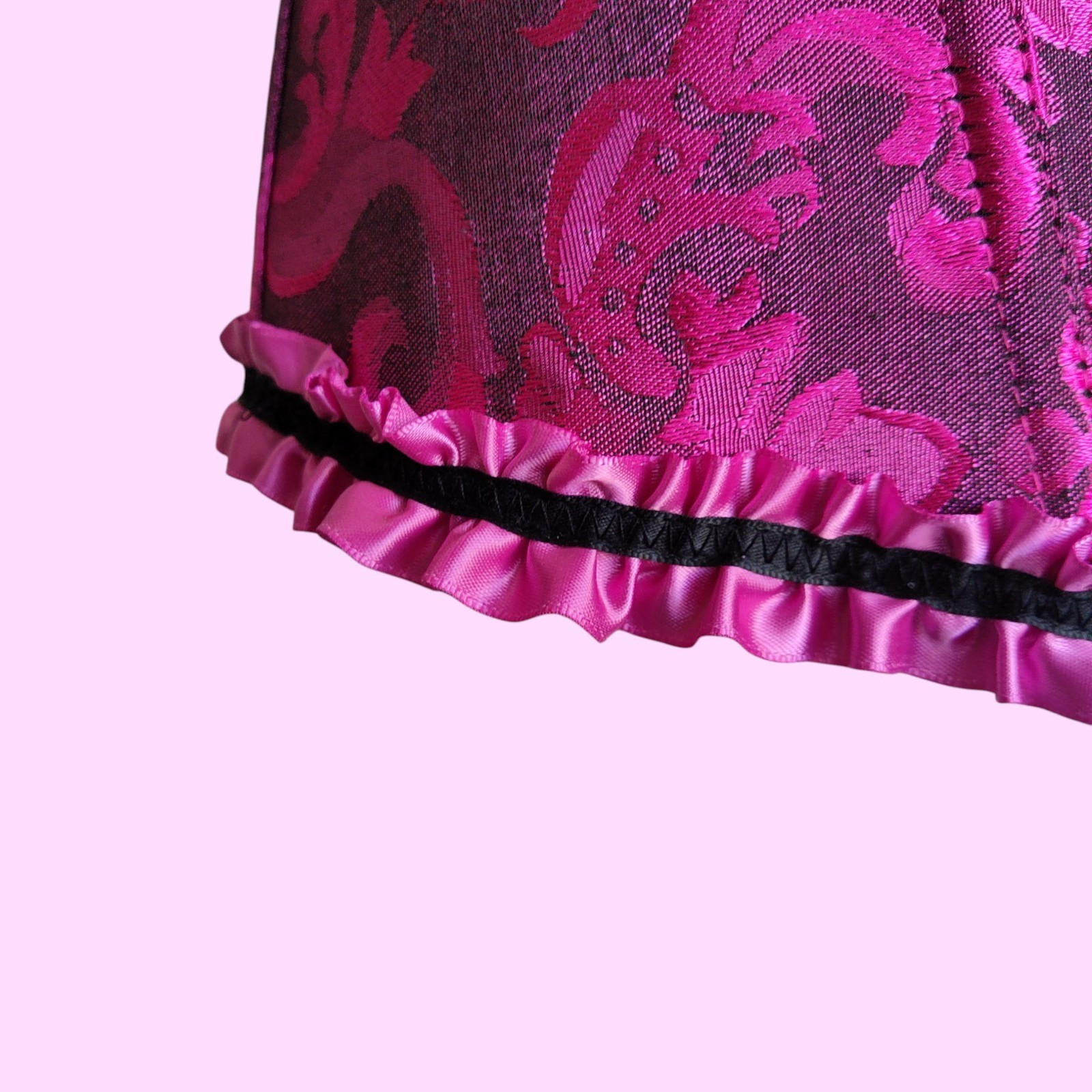 Ribbon Lace Back Over Bust Boned Corset Top Ruffle Regency Goth Damask Sz S