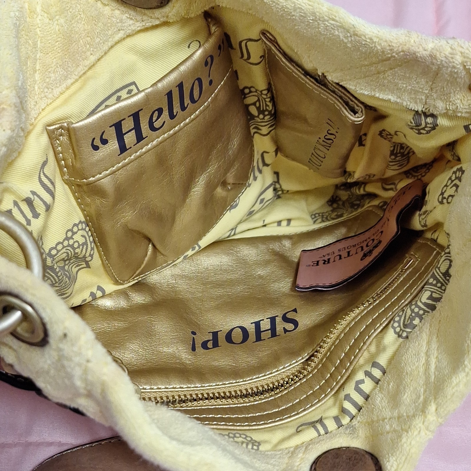 Juicy Couture Yellow Quilted Logo Zip Medium Women’s Shoulder Bag Lock & Key