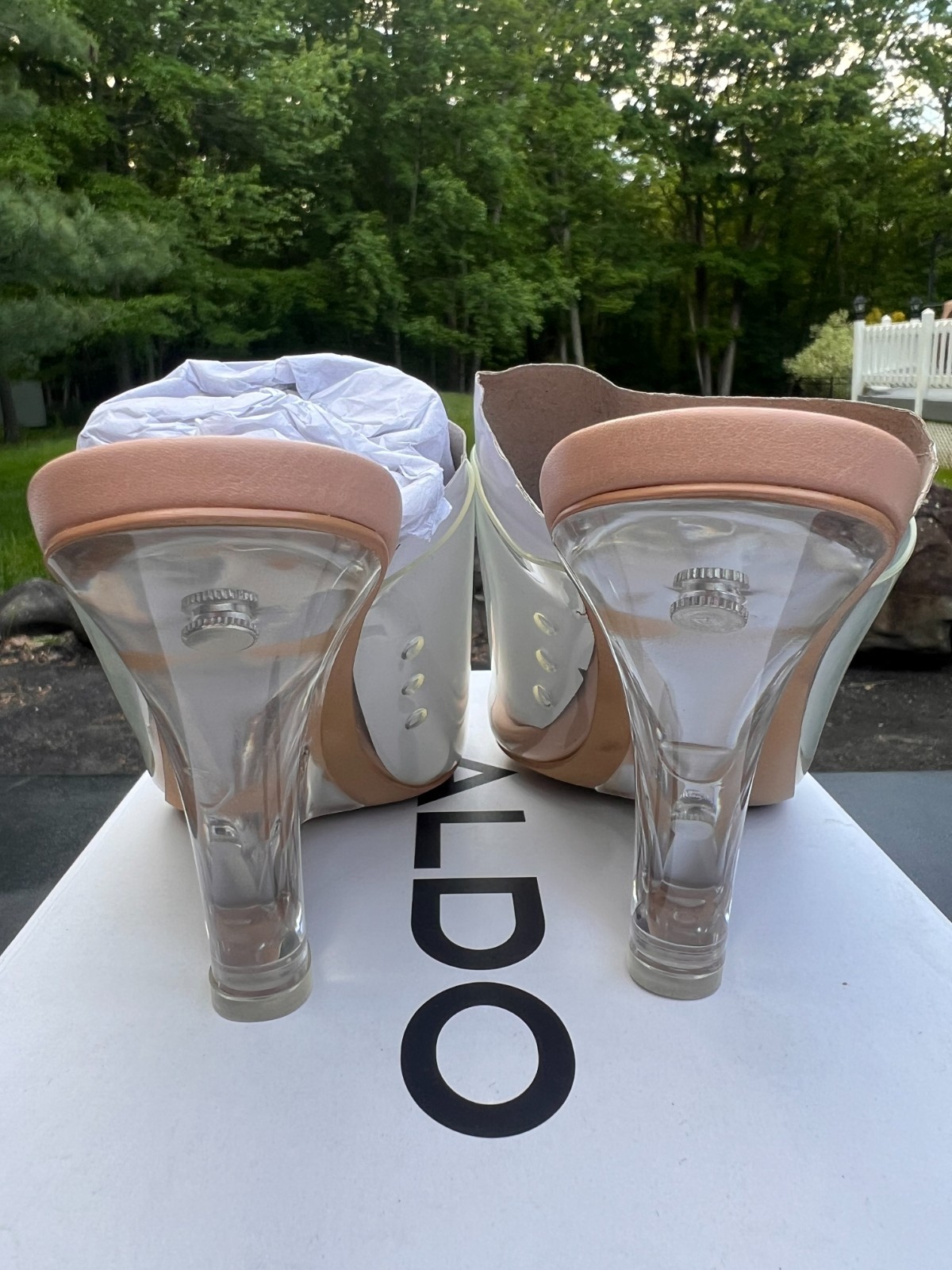 ALDO Clear Sculpted Heel Mule Sandals Transparent Strap Dress Heels New in Box