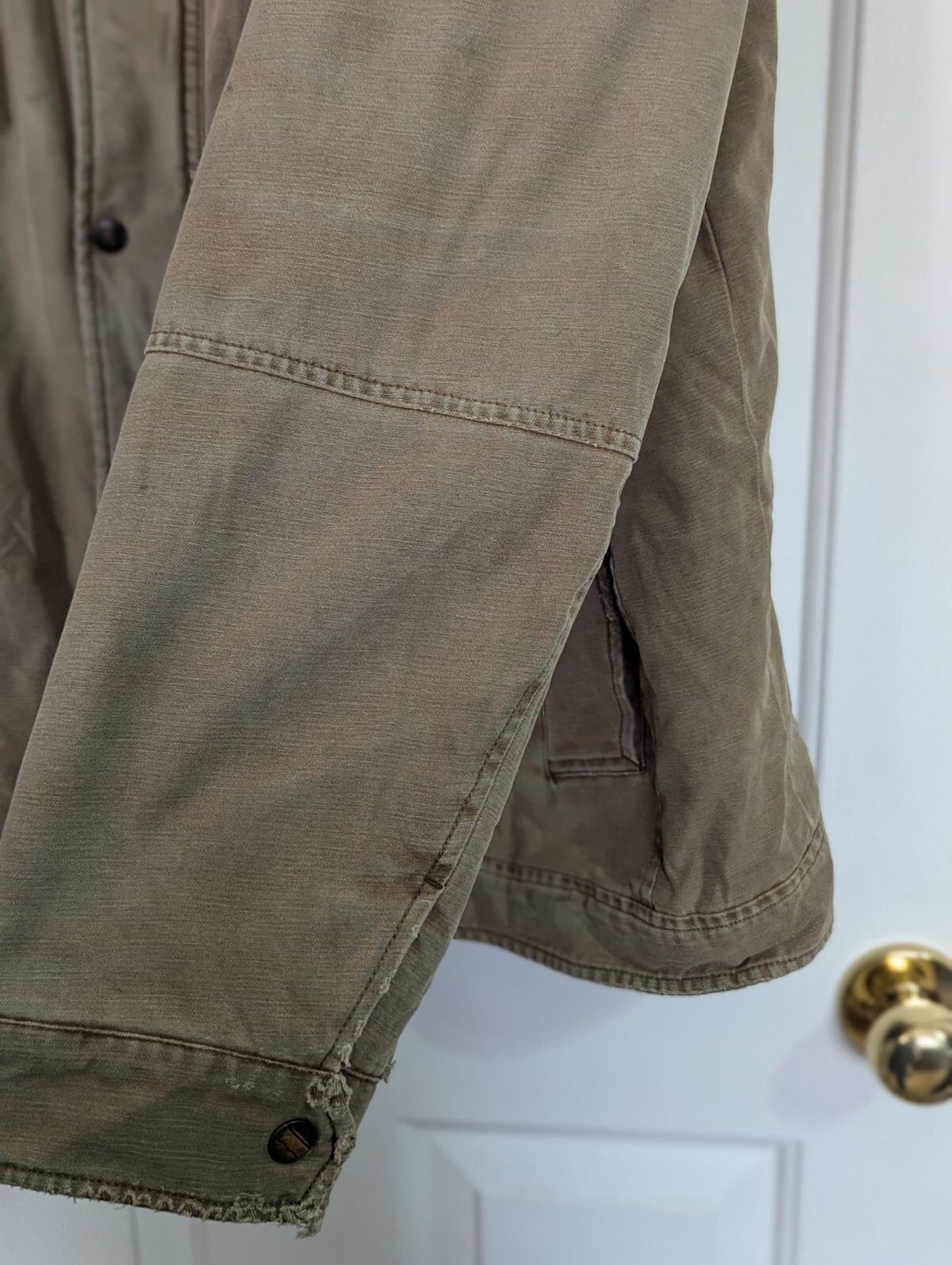 Levis Utility Jacket Mens XXL Beige Canvas Zip Snap Quilted Lined Distressed