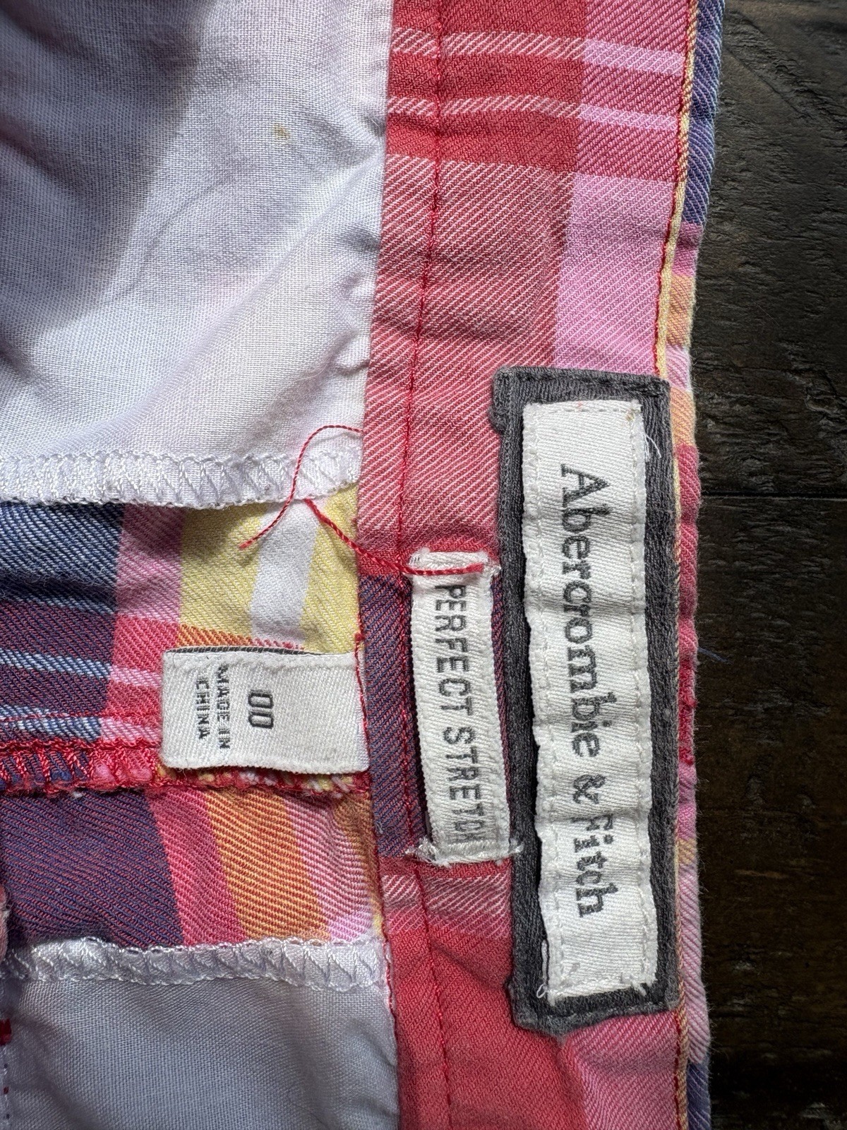 Y2K Abercrombie & Fitch Men’s Plaid Chino Shorts Cotton Twill Pockets Pink