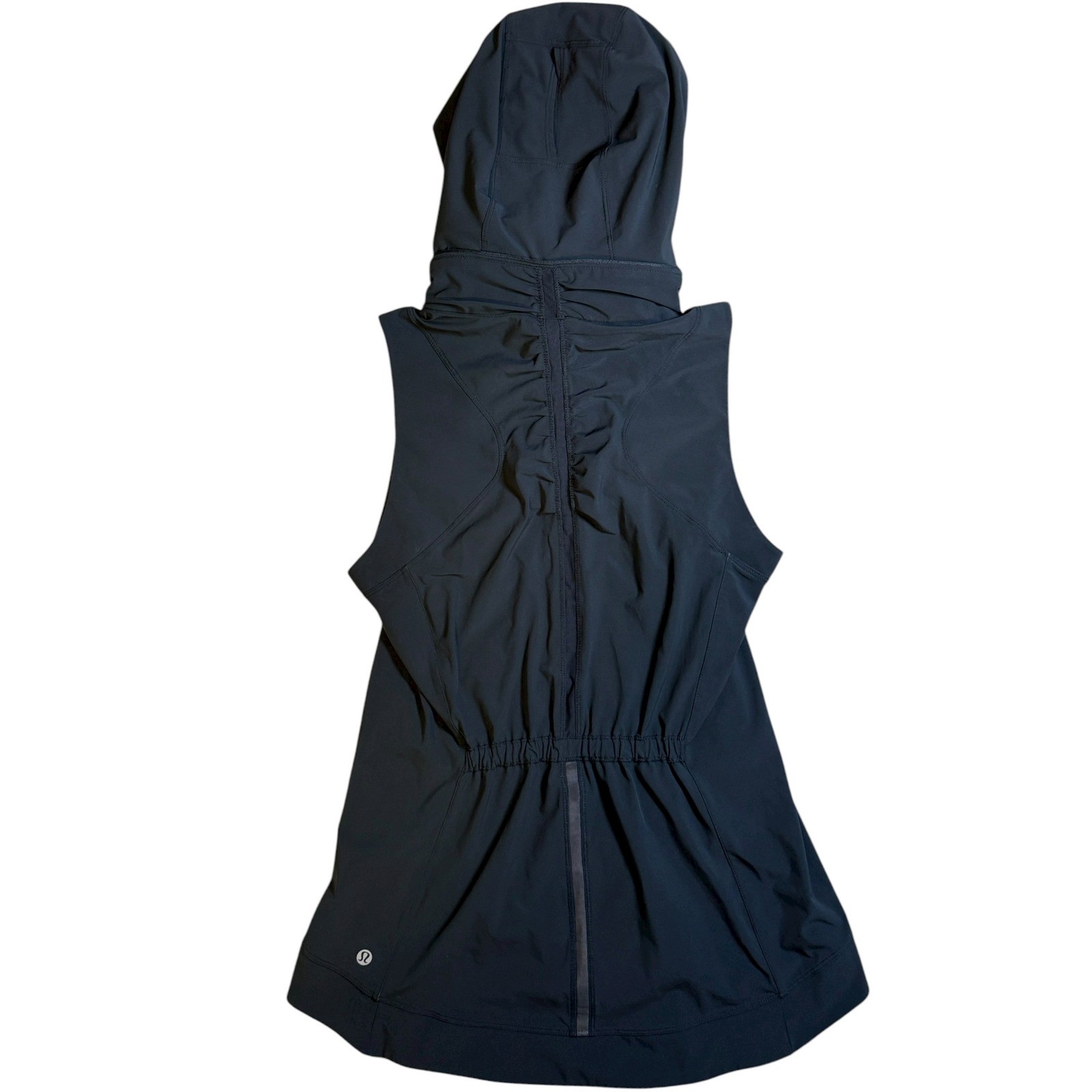 Lululemon Go The Distance Vest Black Running Hooded Cinched Back Sz 6