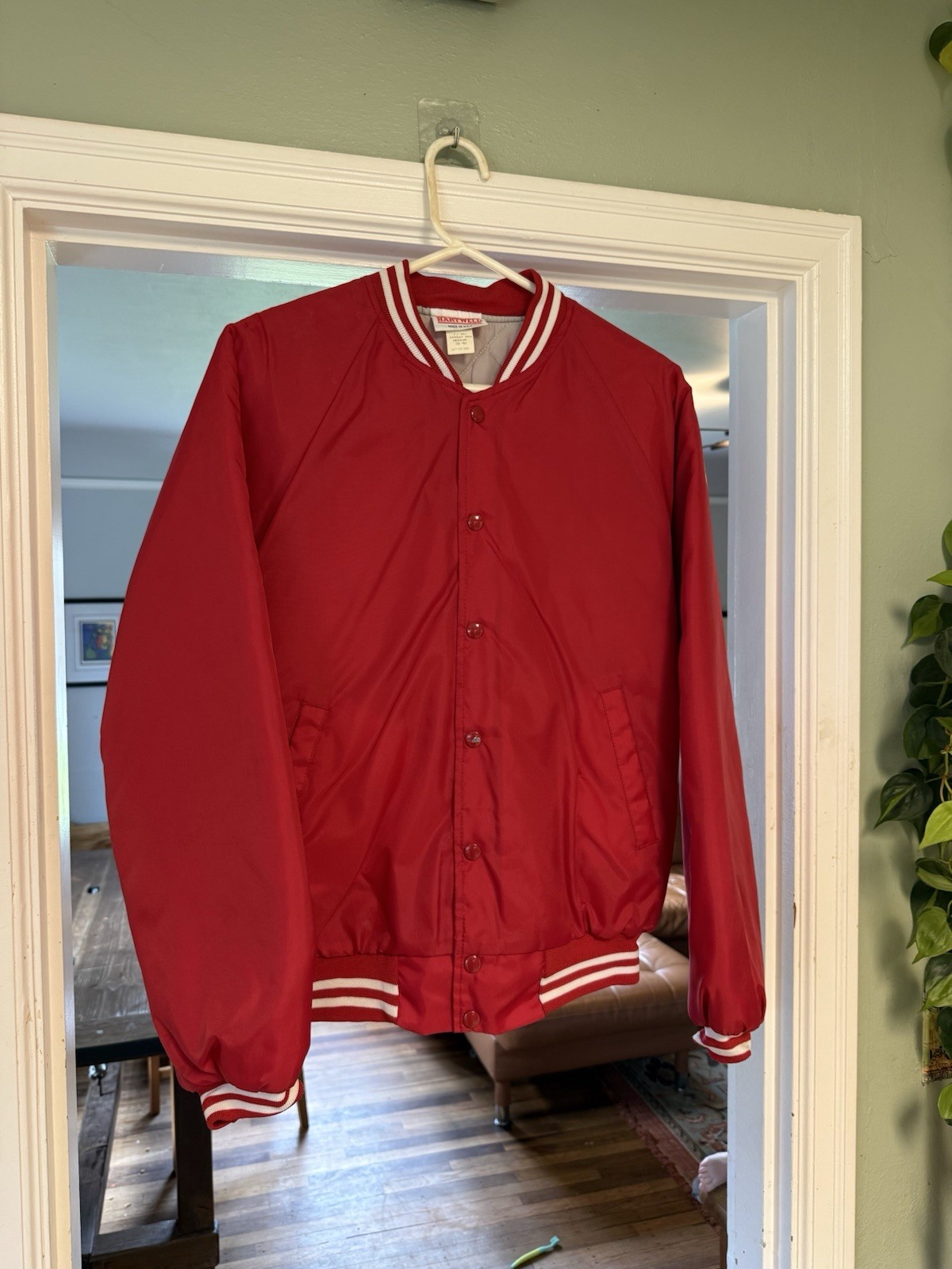 Hartwell Vintage 80s Nylon Red White Varsity Bomber Jacket Unmarked Medium