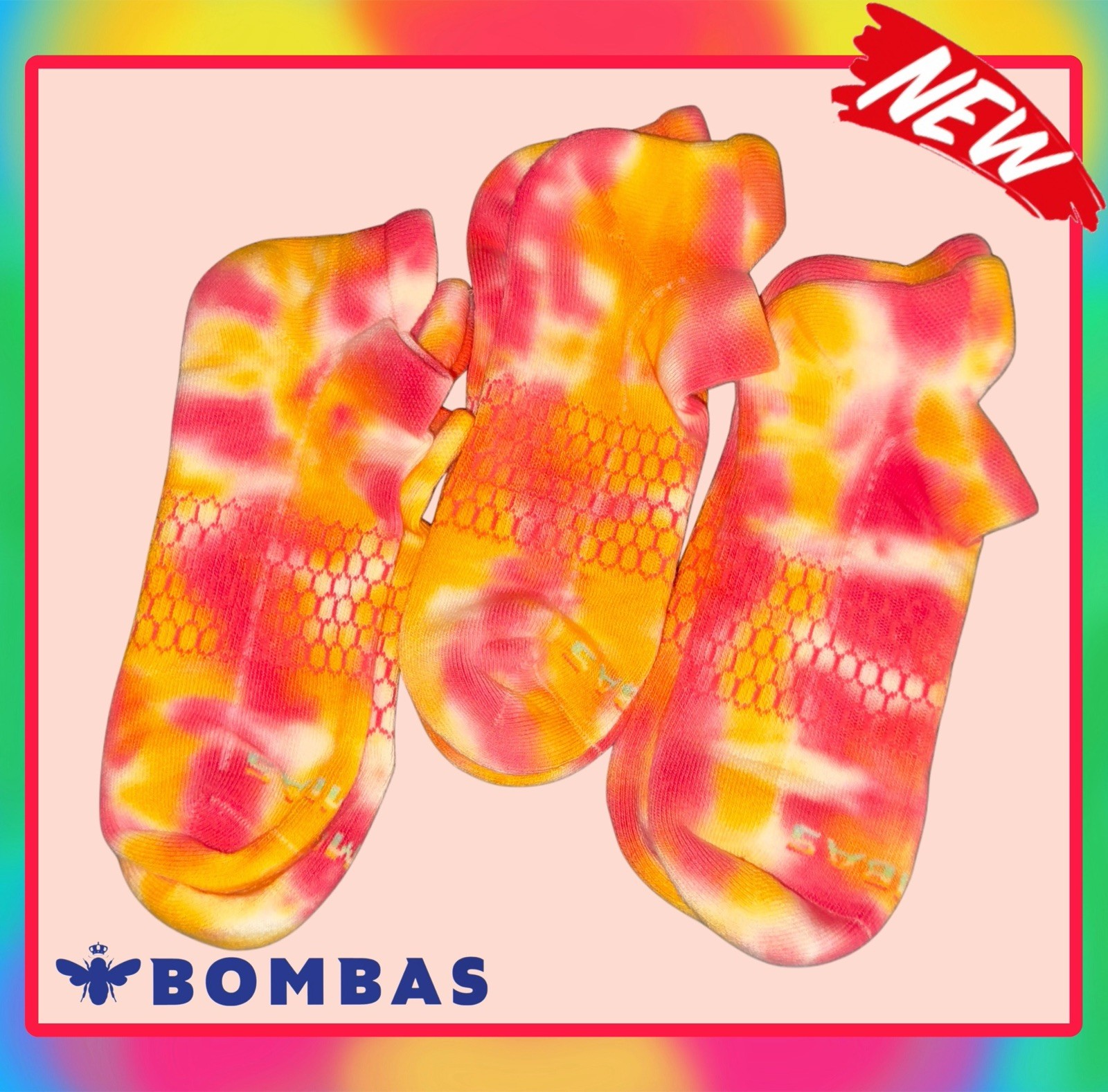 NEW/AUTHENTIC Bombas Ankle Socks 3 Pair Rainbow🏳️‍🌈’90s Tie-Dye Women’s Size M