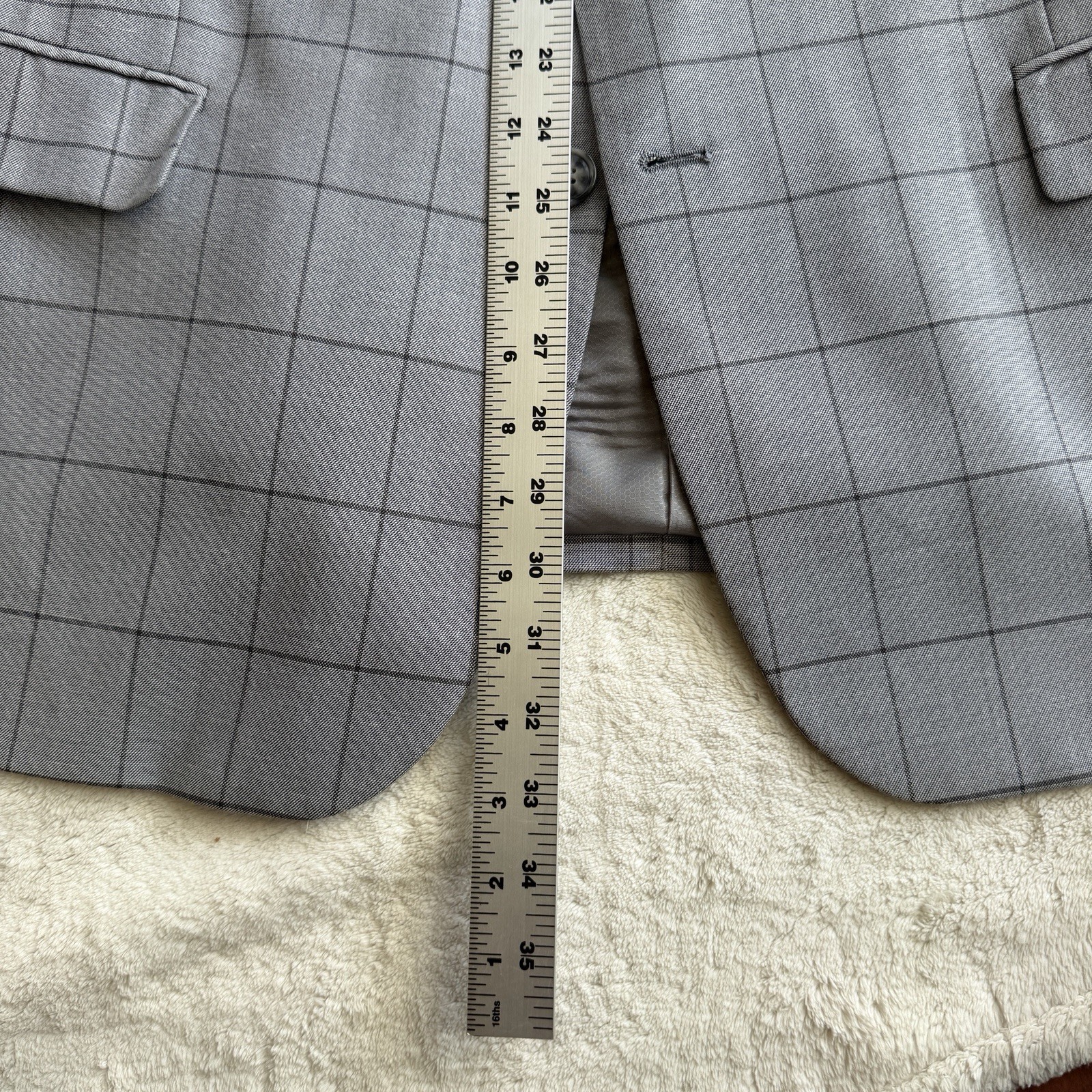 Lineage Mens 2pc Window Pane Suit 48R 40W Polyester Blend Light Grey Stretch