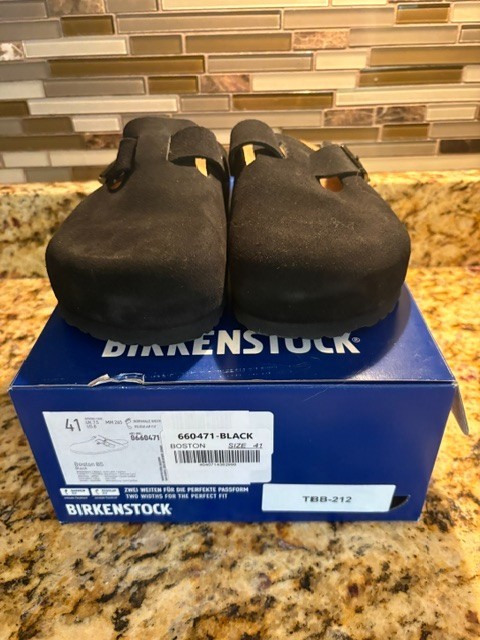 Birkenstock Boston Black Suede Leather Soft Footbed Clogs 41 M8 W10