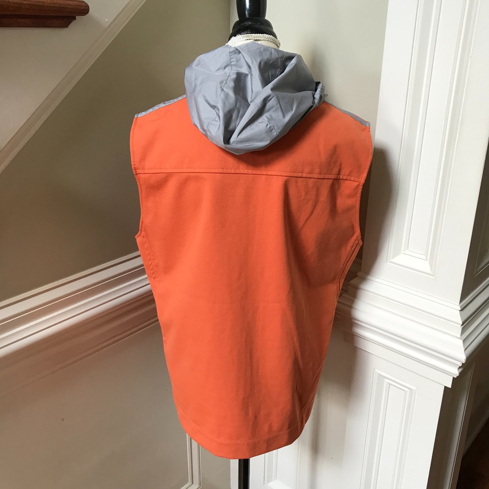 Waterville Hooded Full Zip Vest Jacket Mens 54 Large XL Orange Gray Cotton Blend