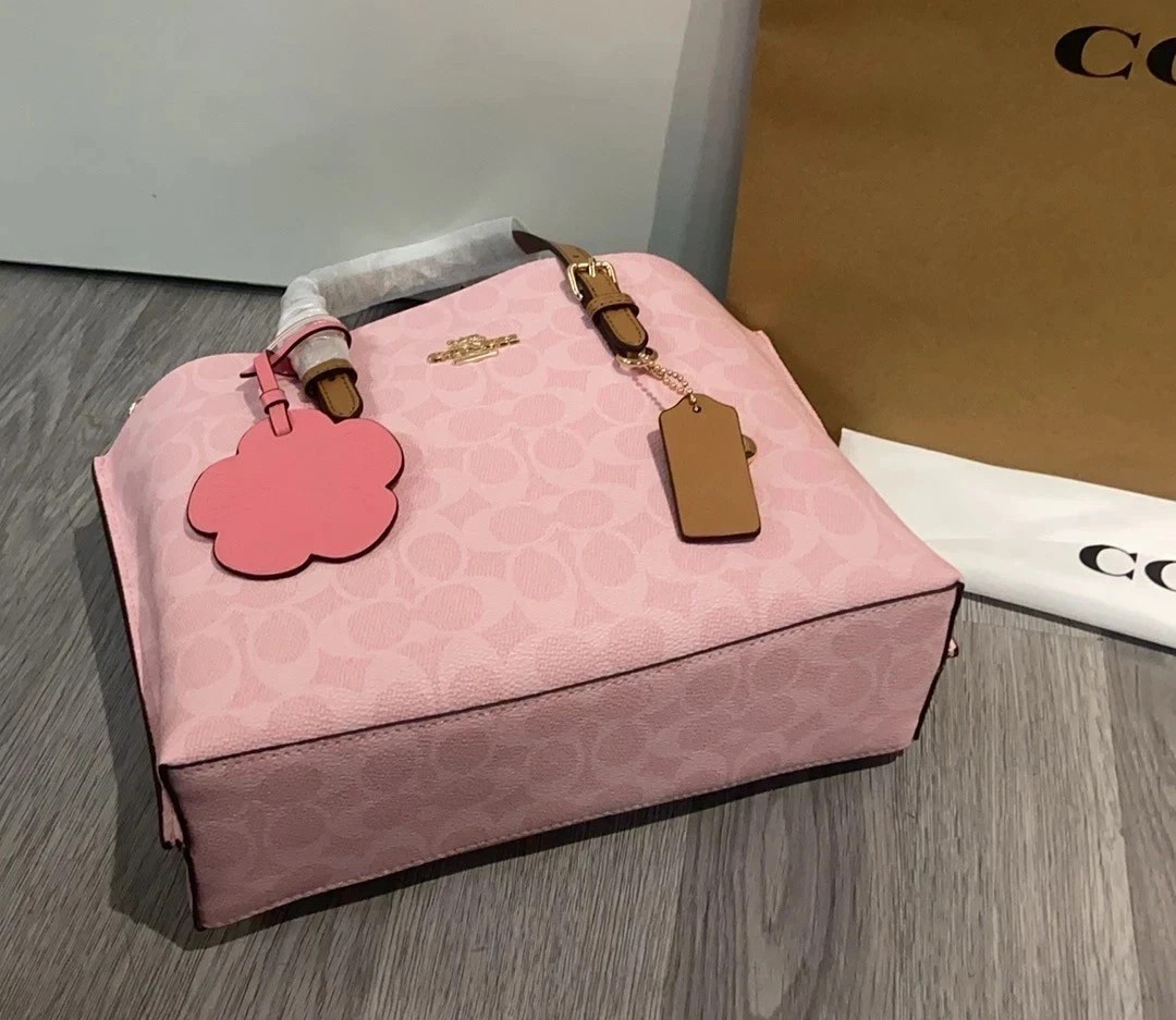 Coach CER24 Mollie Tote Bag 25 In Signature Canvas With Charms Powder Pink New