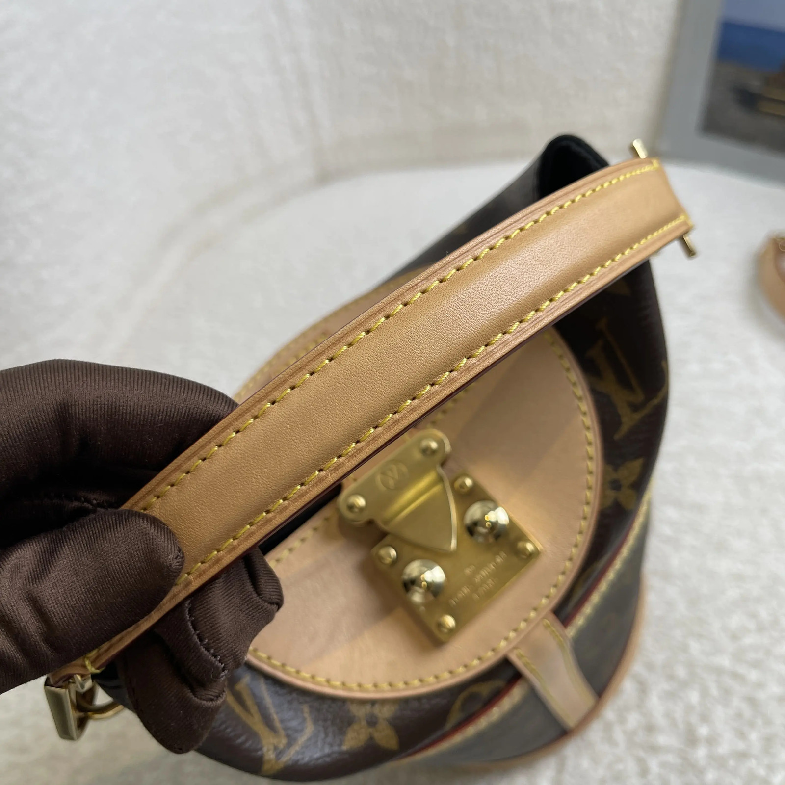 Louis Vuitton Duffle Monogram Bag Brown Leather Strap
