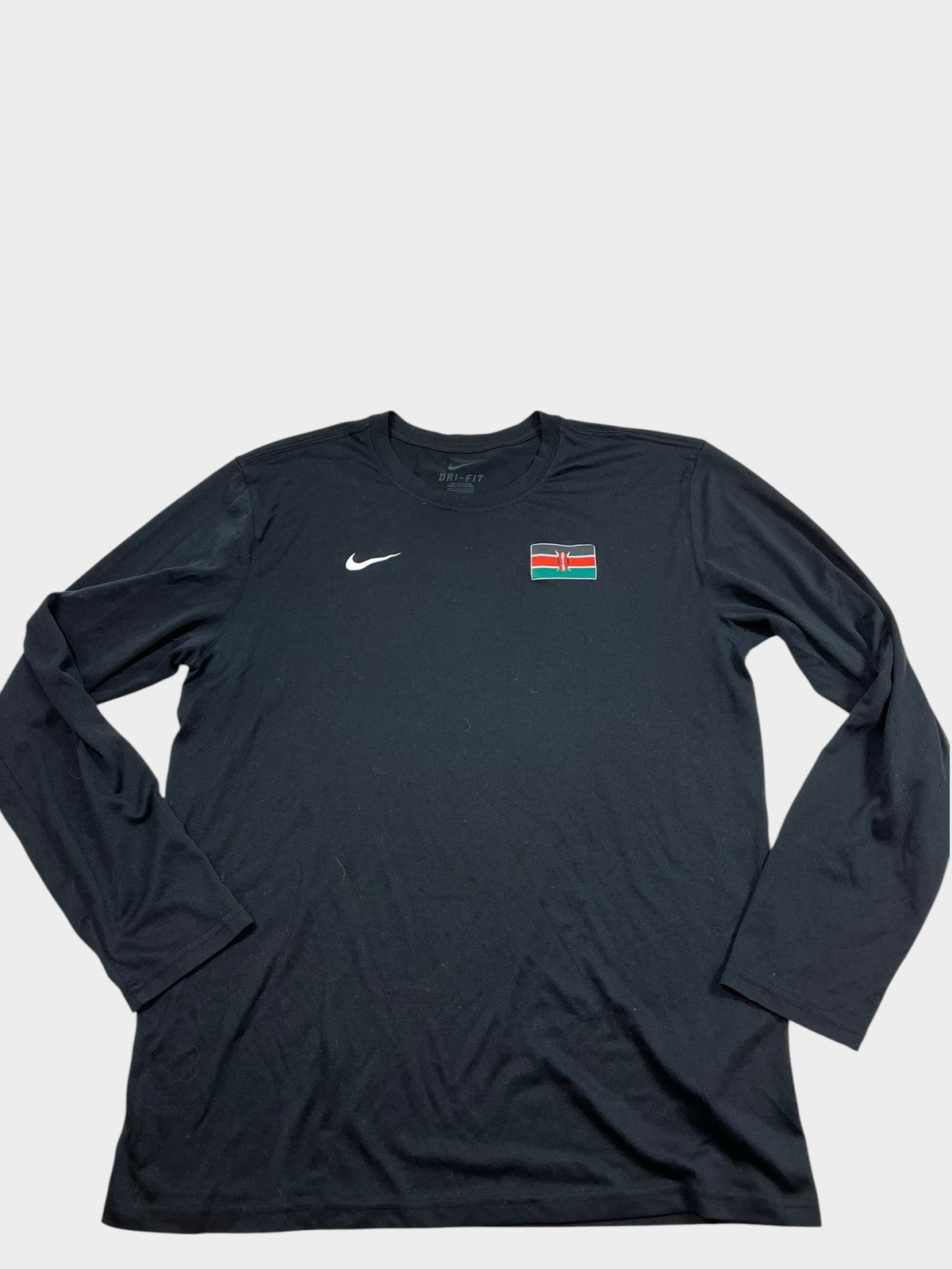 Black Nike Dri-Fit Kenya Flag Long Sleeve Shirt Men’s L Large