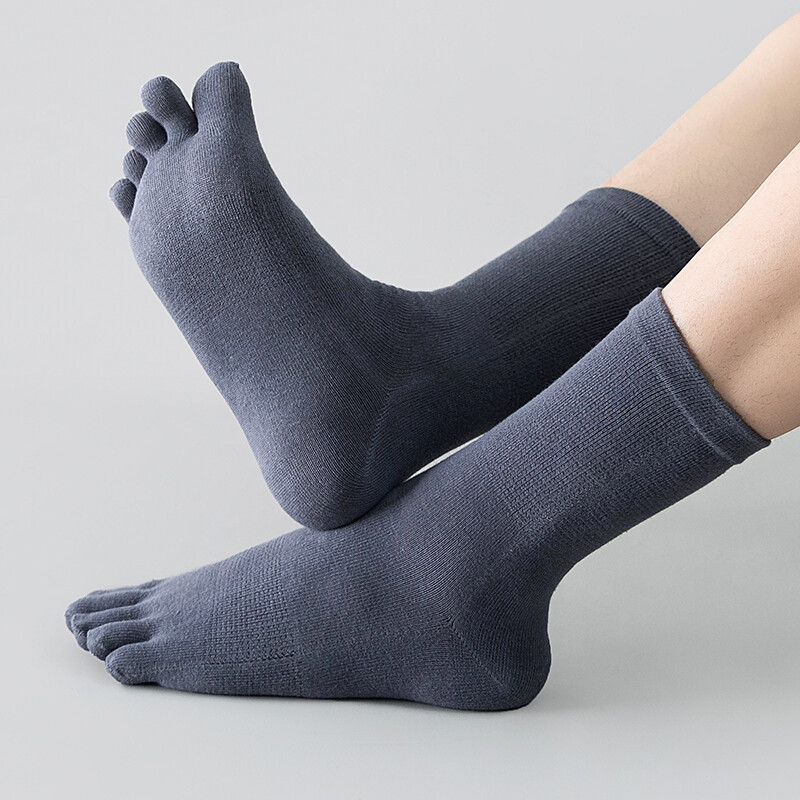 5Pack 100% Cotton Five Finger Toe Crew Ankle Solid Athletic Sport Men Socks 7-11