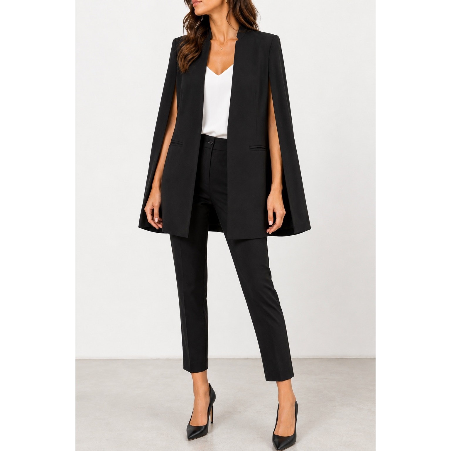 NWT HAODUOYI Women’s Black Cape Blazer Open Front Lined Jacket Size 8 Evening