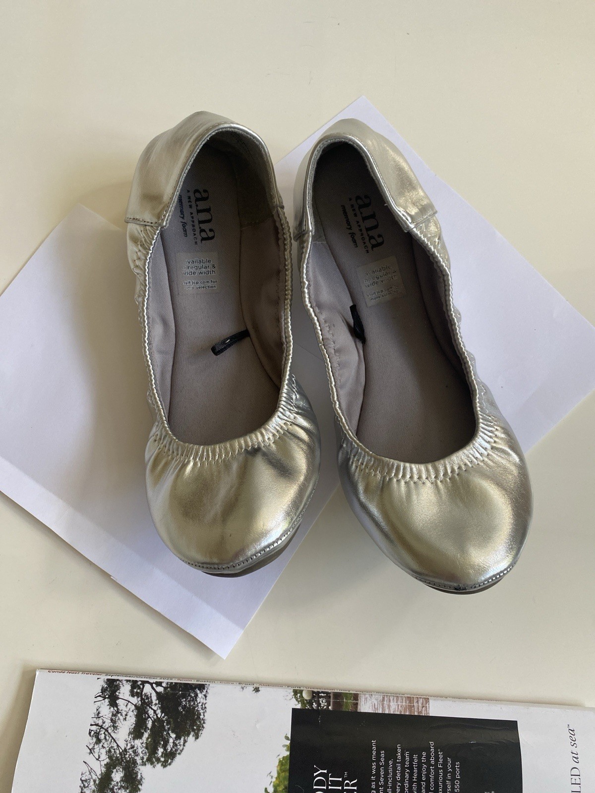 A.N.A Ana joy Silver Metallic Flexible Foldable Ballet Flats Memory Foam