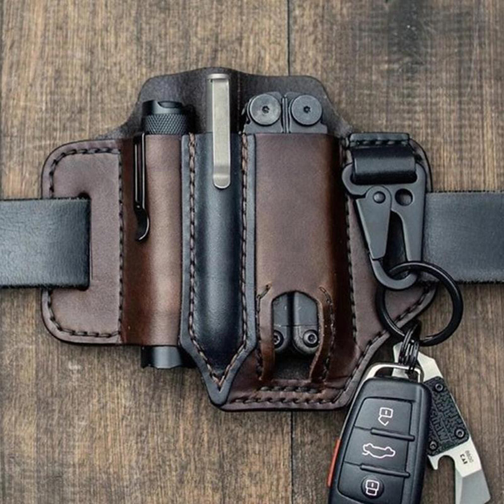 Crazy-horse Leather Pocket Waist Bag Cell Phone EDC Holster Belt Loop Organizer