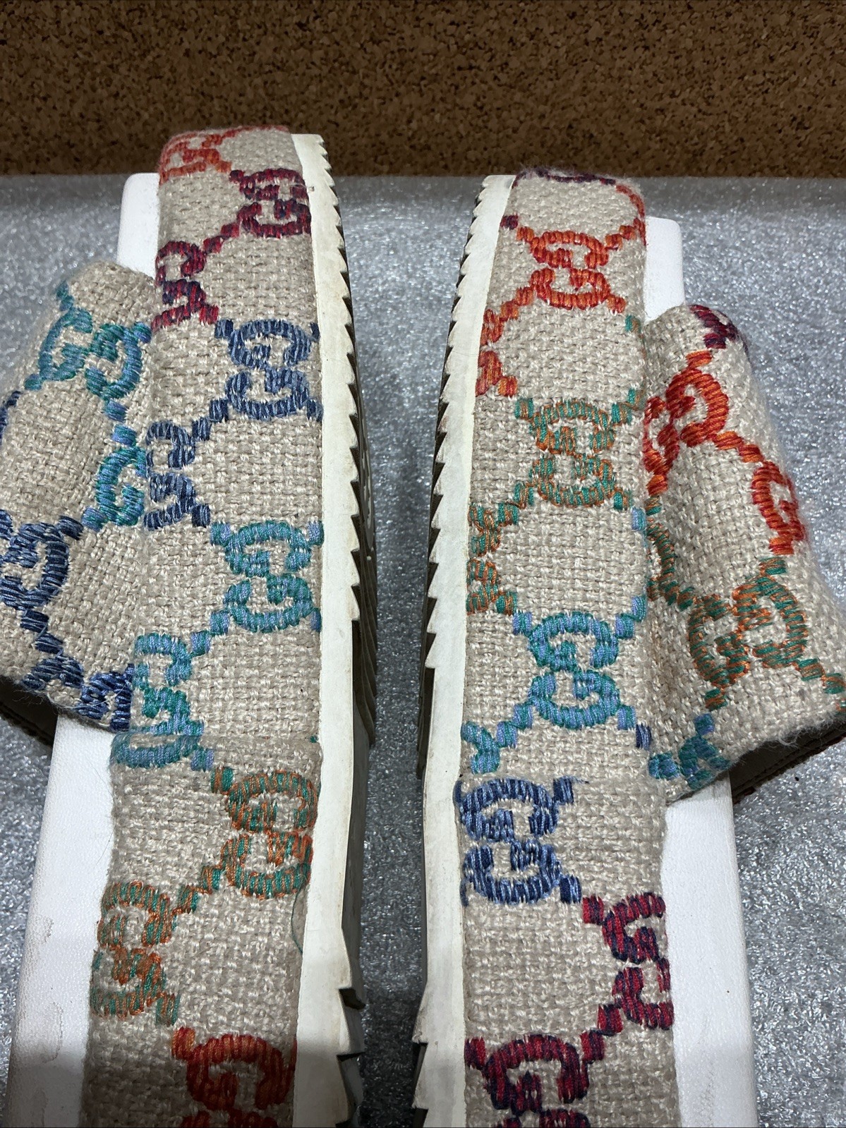 Gucci Angelina Platform Slides Multi Color GG Monogram Size 41-Read Description