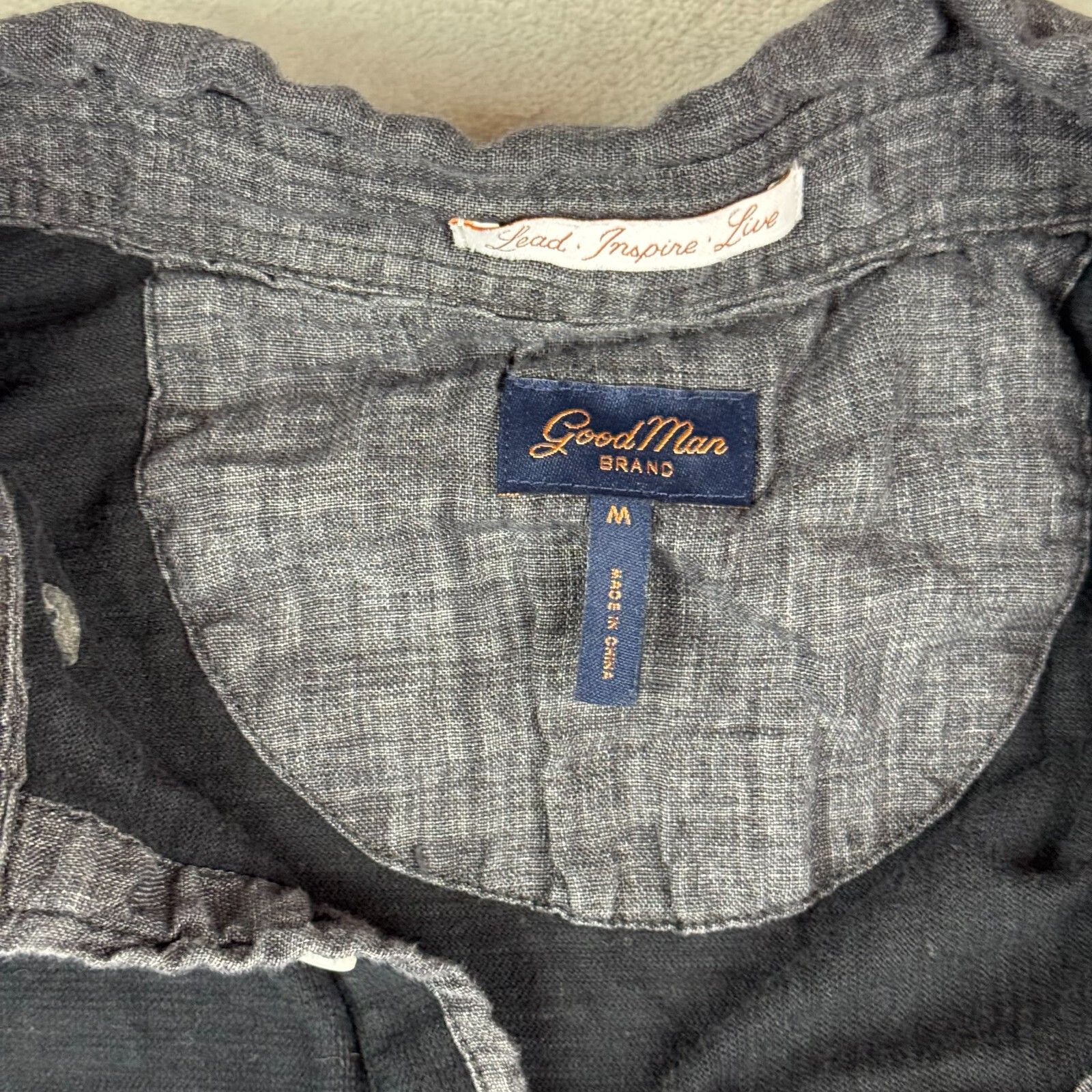 Good Man Shirt Mens Medium Black Polo Pocket Contract Collar City Preppy