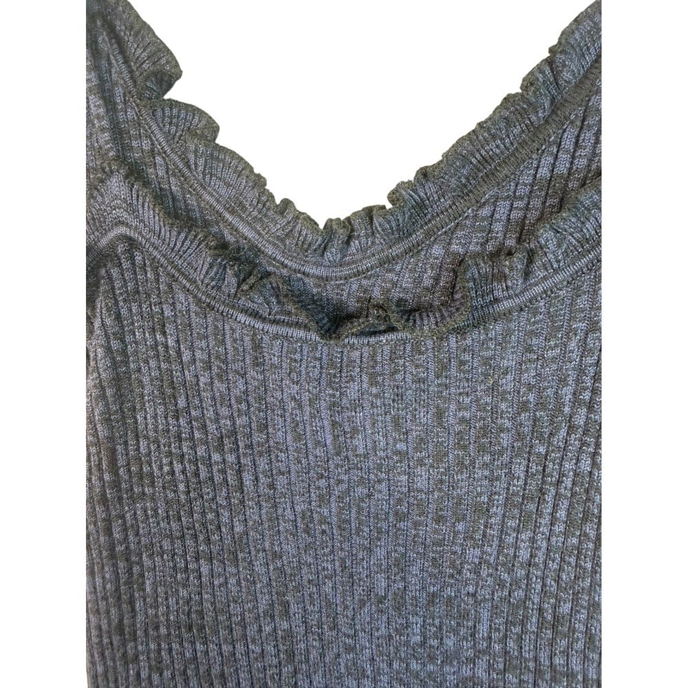 Free People Ribbed Ruffle V-Neck Camisole Navy Blue Knit Tank Top Small