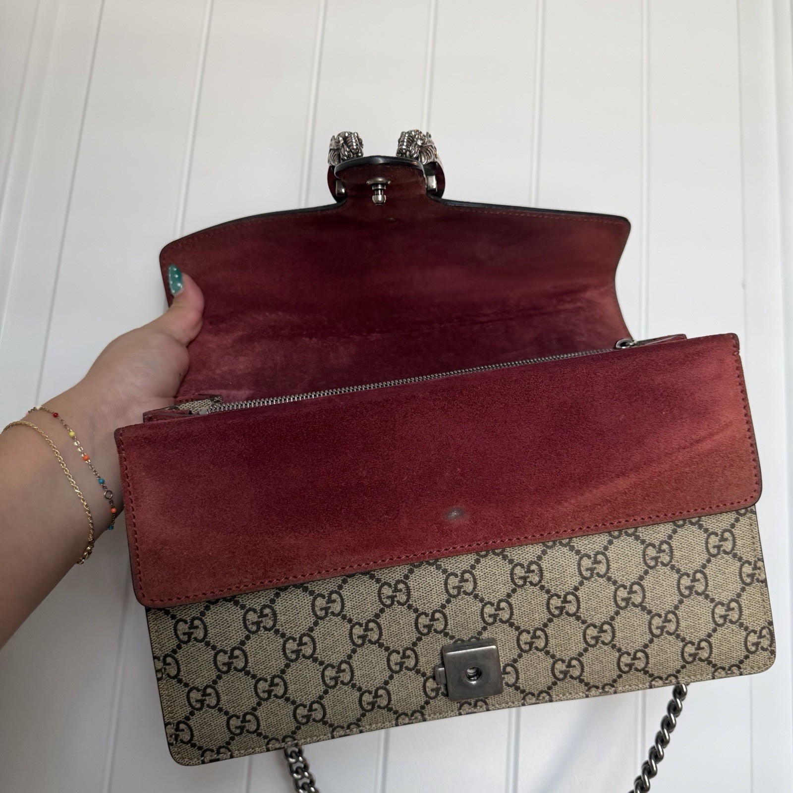 Gucci Dionysus Small GG Monogram Floral Chain Shoulder Bag Push Lock