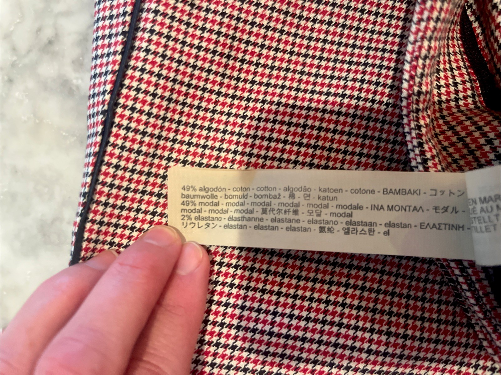 Massimo Dutti Red White Black (or Dark Navy) Houndstooth Cotton Blend Pants, 6