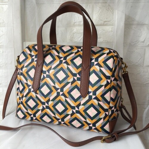 Fossil Sydney Satchel Yellow Geometric Crossbody Bag SHB2351702 NWT $138 Retail