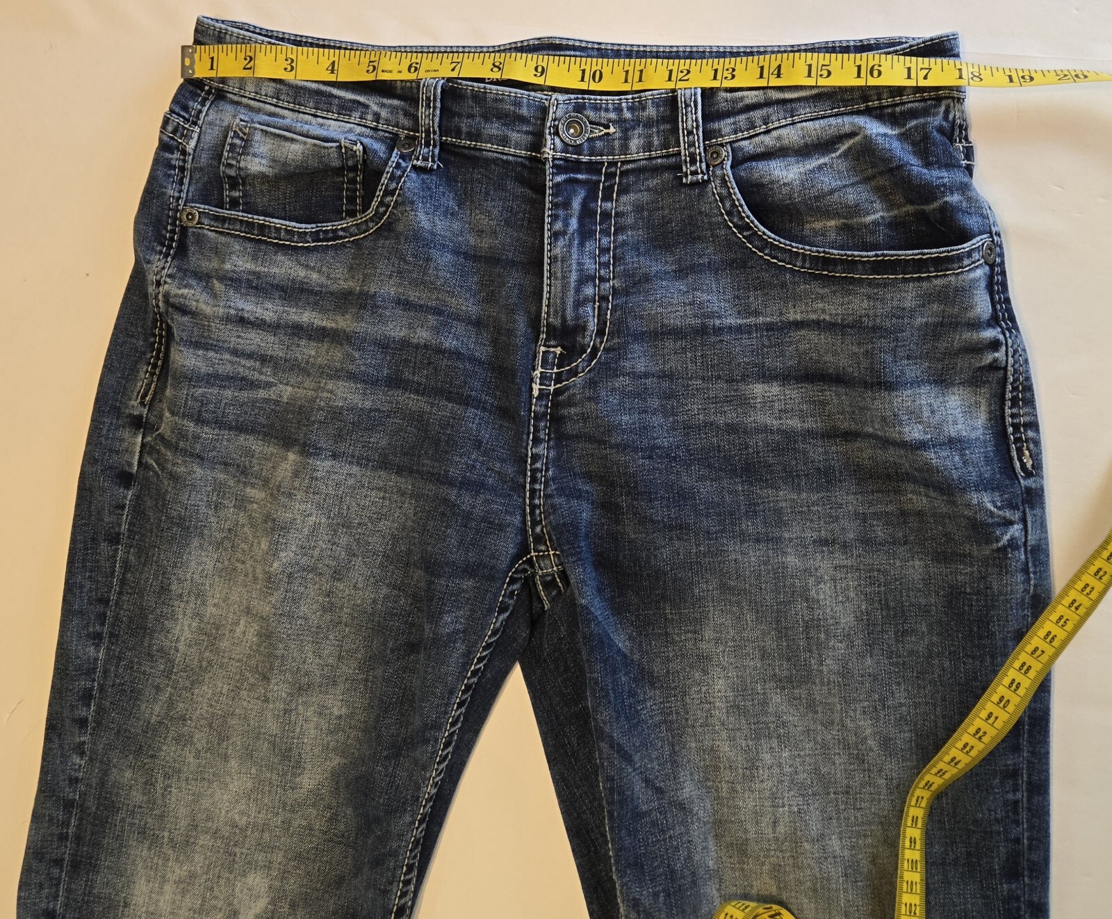 BKE Derek Jeans Men 34×29** Blue Denim Straight Leg Cowboy Thick Stitch