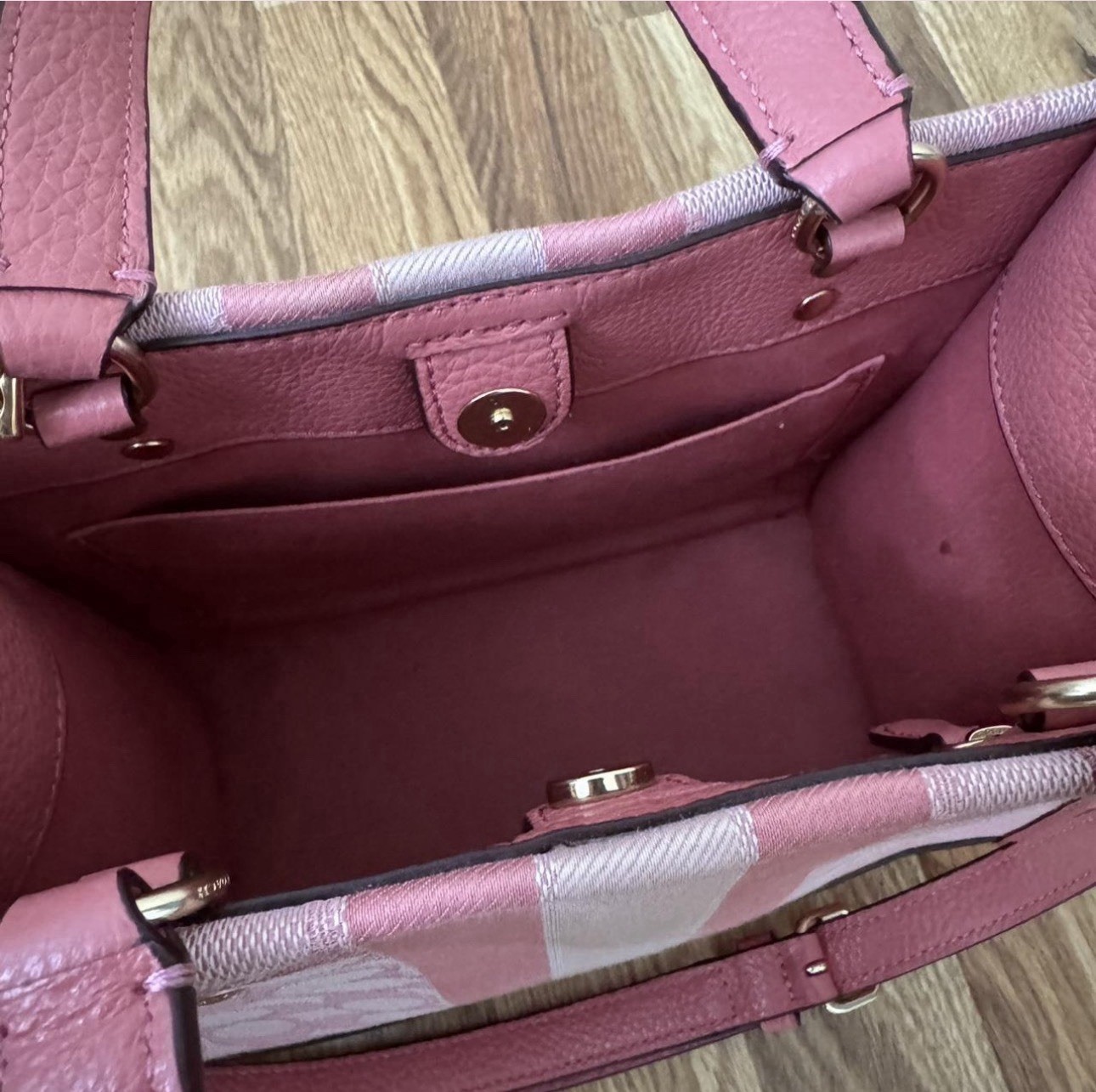 authentic pink coach dempsey 22 tote bag with pink round coin purse