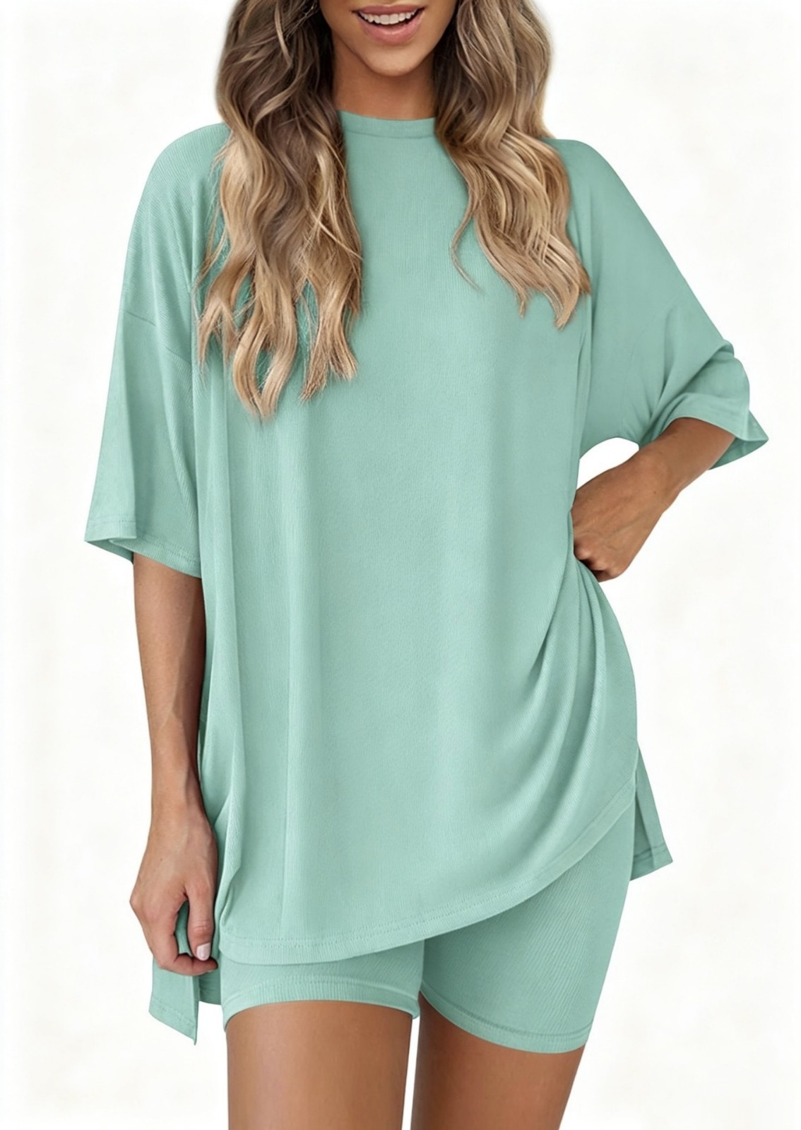 WOMEN Casual Lounge Set Solid Color T-Shirt and Shorts 2 Piece Tracksuit S-3XL