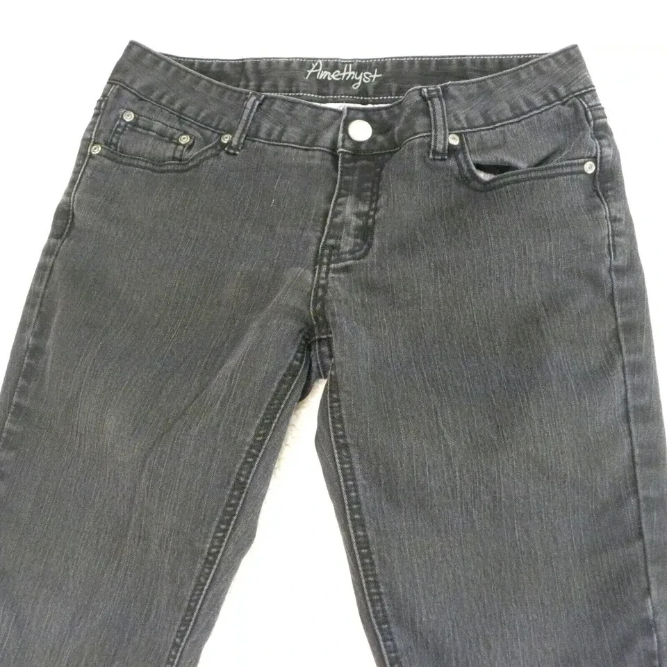 Amethyst Jeans Womens 11 Black Straight Leg Mid Rise Stretch Denim Meas 32×30