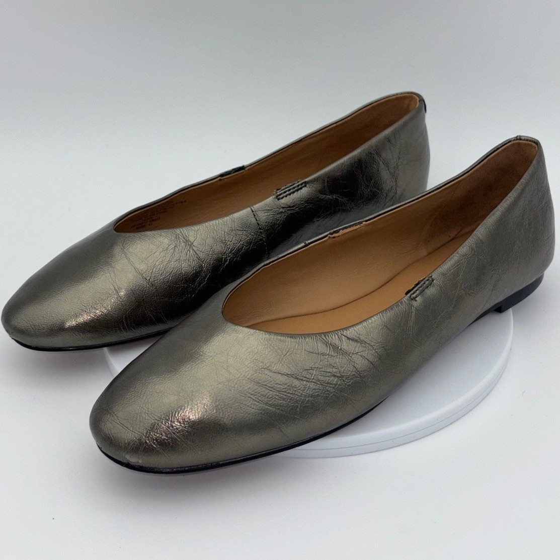 MADEWELL Gold Ballet Flat Shoe Metallic Pewter Leather Round Square Women’s 11
