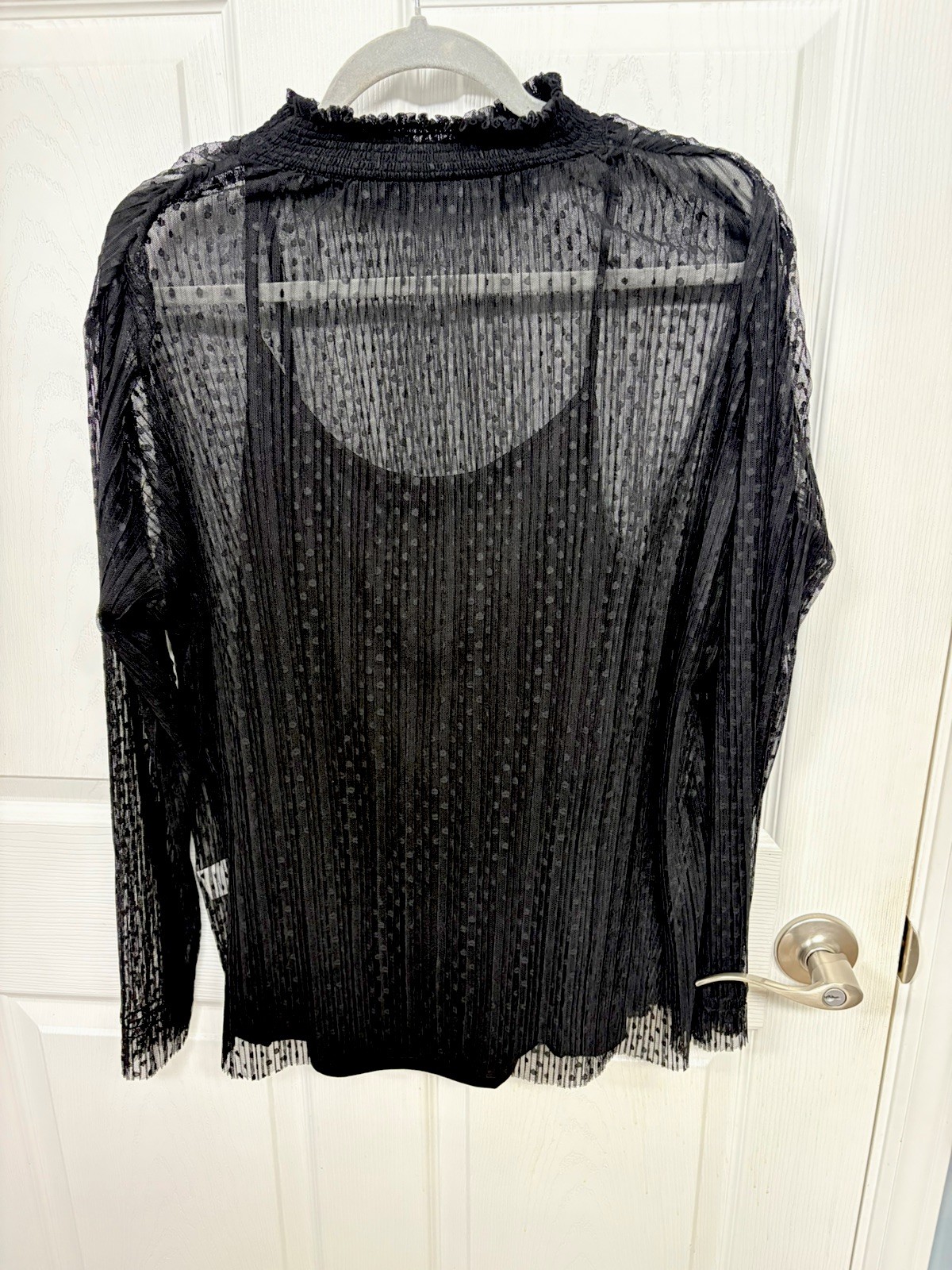 Women’s Black Lace Long Sleeve High Neck Blouse 2XL Romantic Cami Under