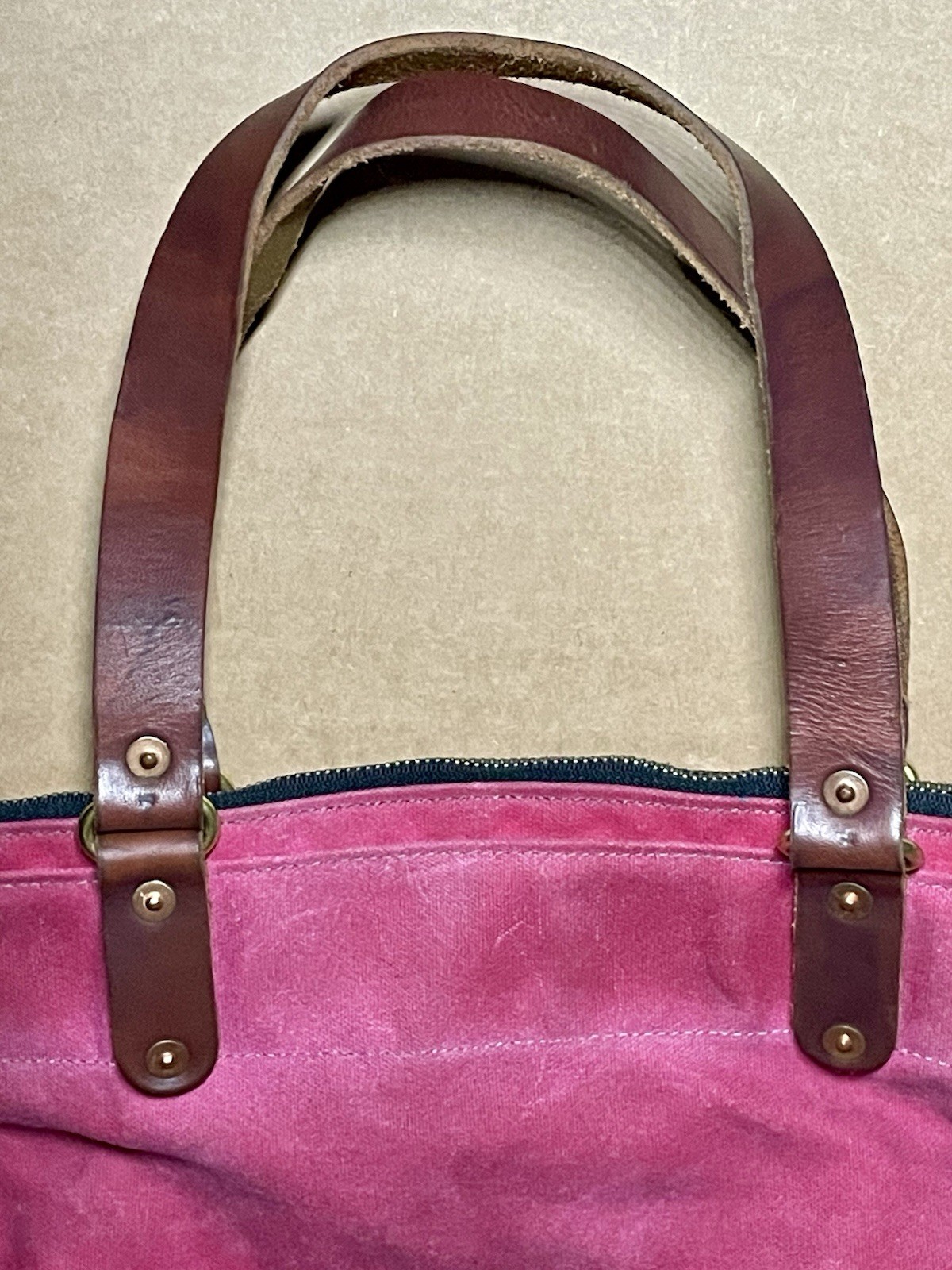 North End Bag Co The 76th St Tote Pink waxed canvas Leather accented