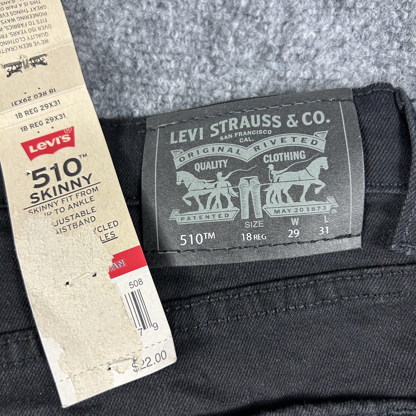 Levi’s Jeans Boys 18 29×31 Black 510 Skinny Performance Stretch Adjustable